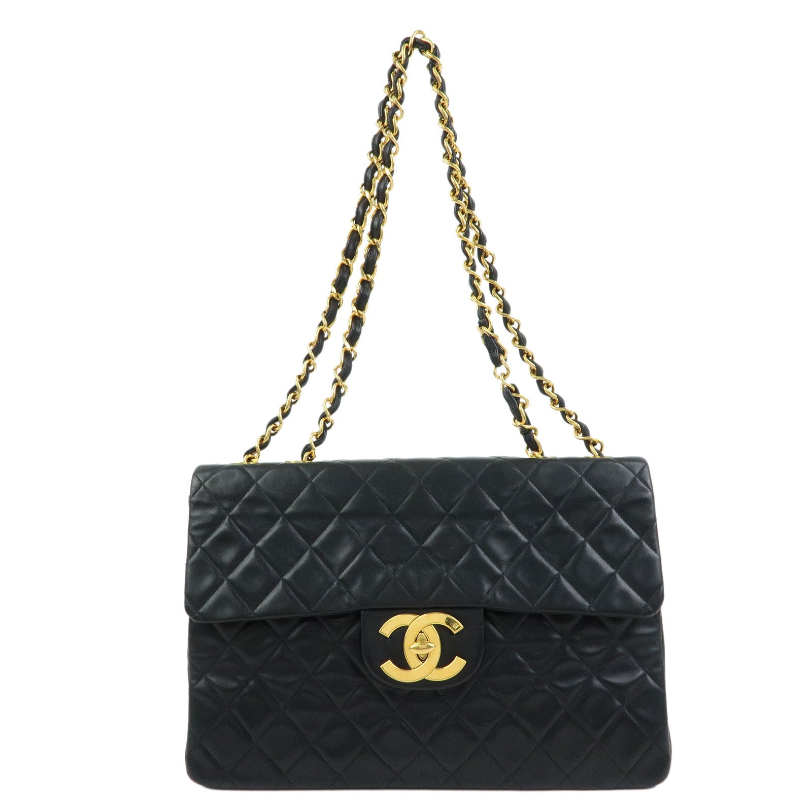 CHANEL Jumbo Matelasse 34 Lamb Skin Shoulder Bag Black A01094