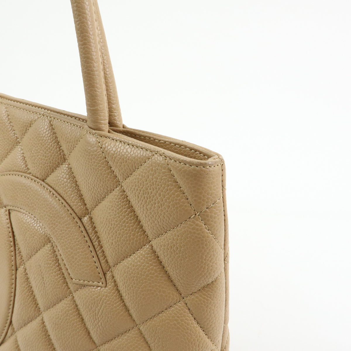 CHANEL Medallion Matelasse COCO Mark Caviarskin Tote Bag Beige A01804