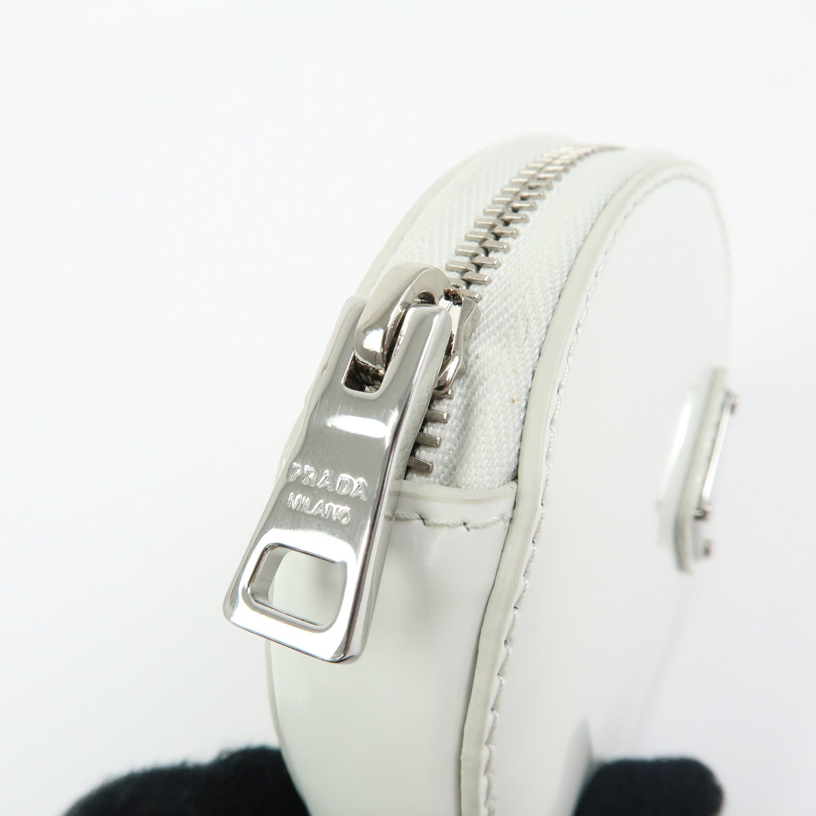 PRADA Triangle Logo Leather Mini Pouch Coin Case White 1TL431