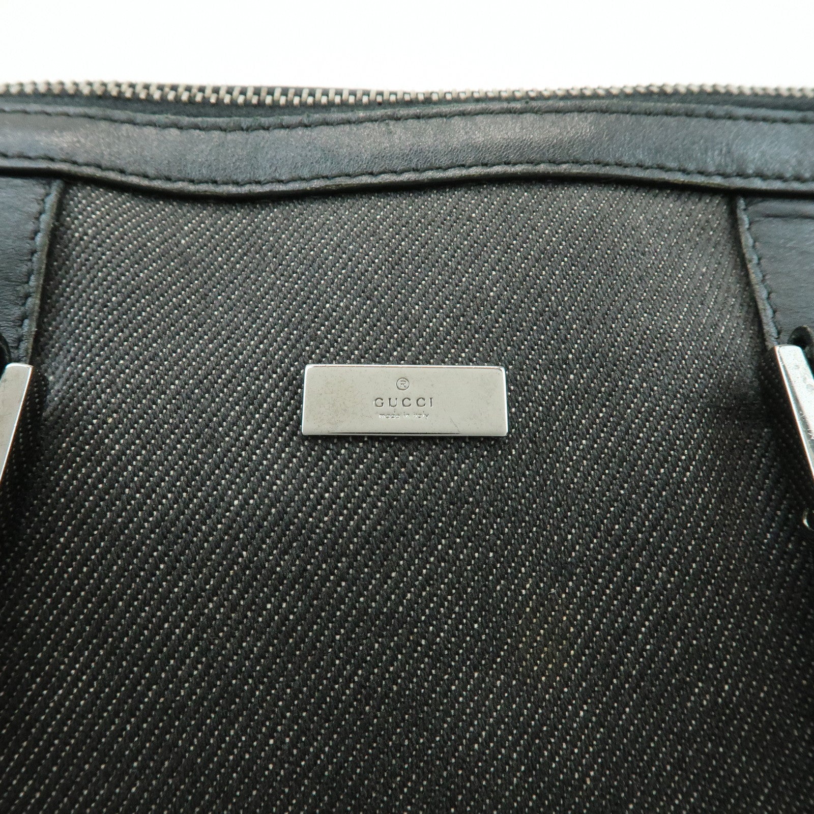 GUCCI Canvas Leather Boston Bag Hand Bag Black Dark Grey 30458