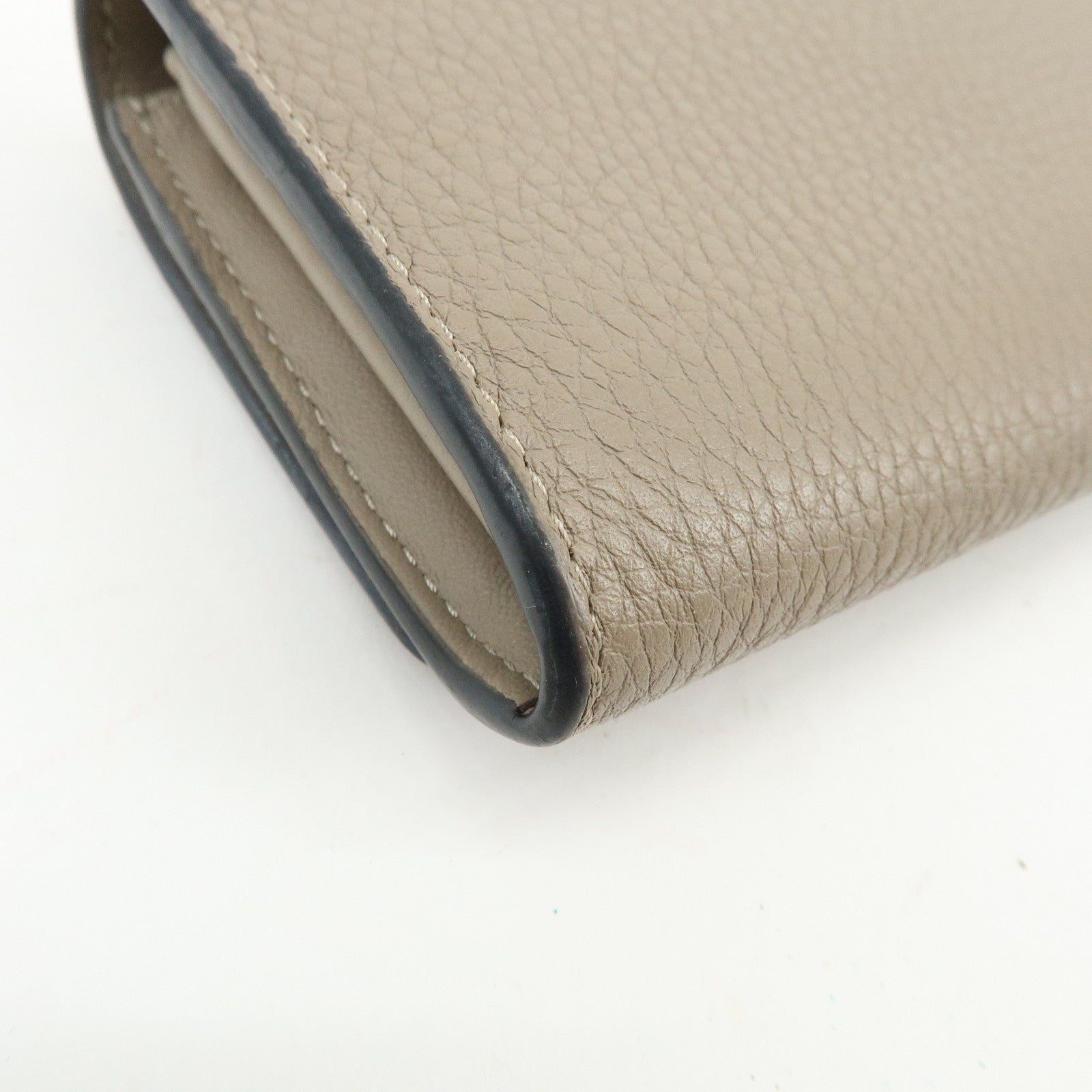 FENDI Peekaboo Leather Bi-fold Flap Long Wallet Beige 8M0427