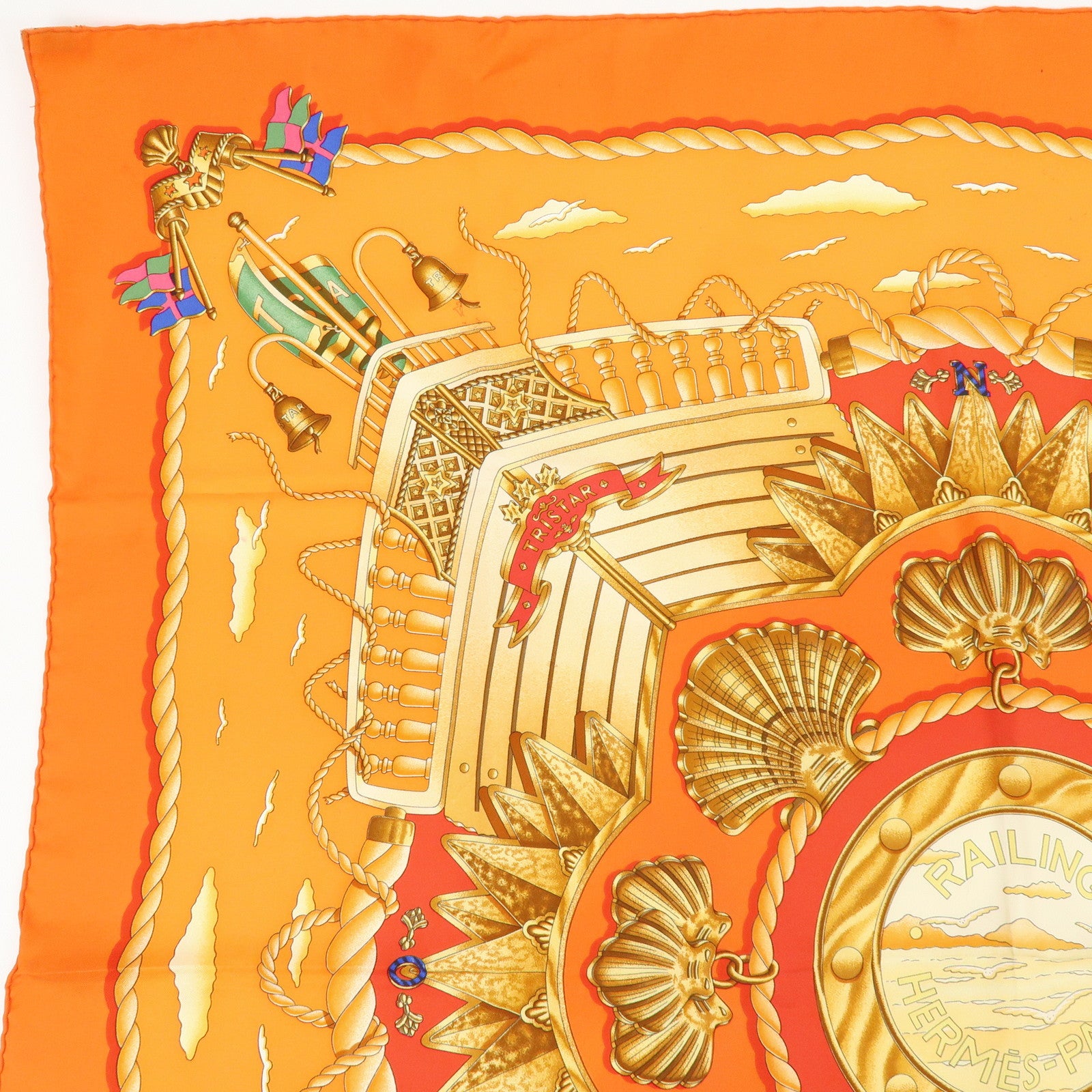HERMES Carre 90 Silk 100% Scarf Lot of 2 Orange Gold Navy