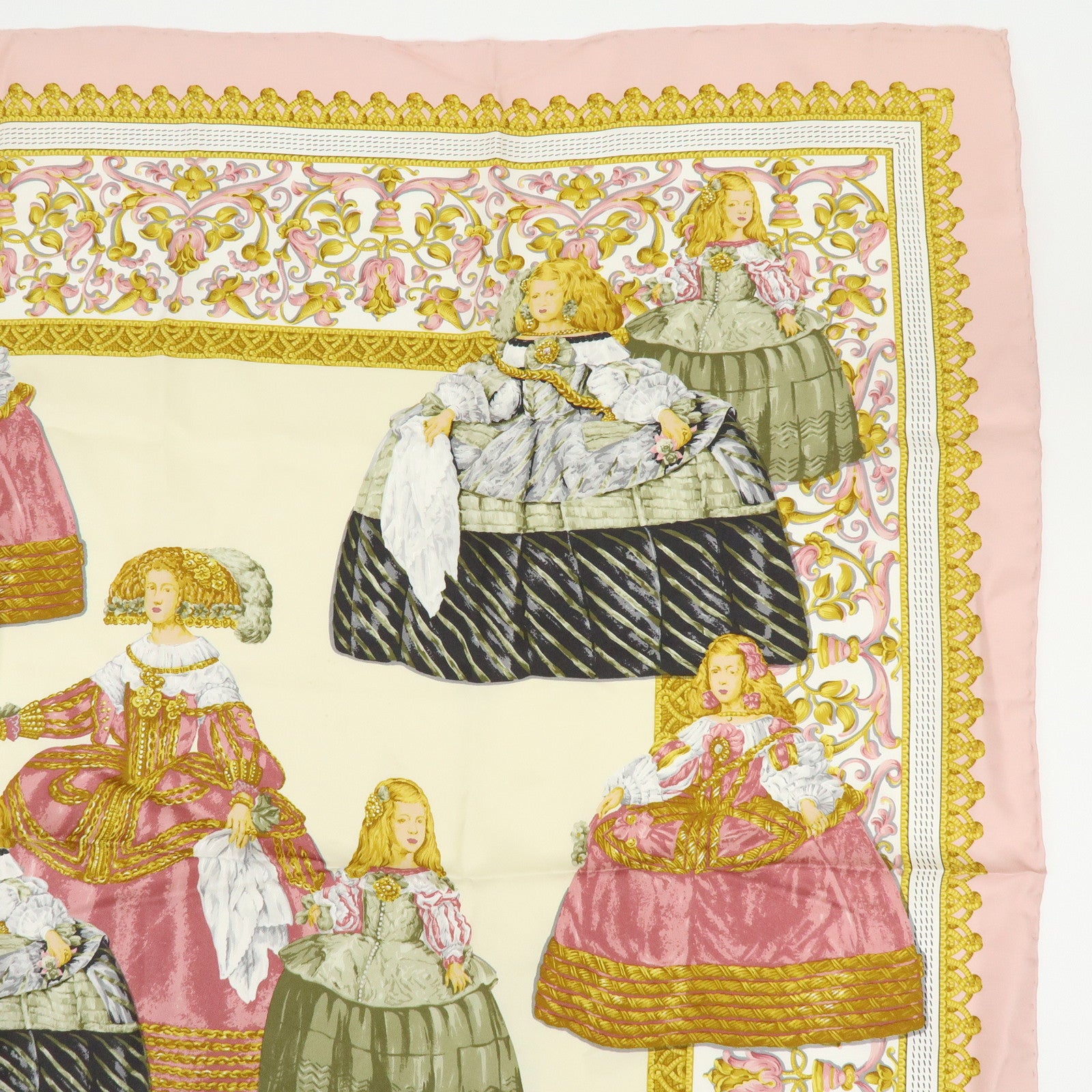 LOEWE Set of 2 Silk 100% Scarf VELAZQUEZ Paisley Pink Gold