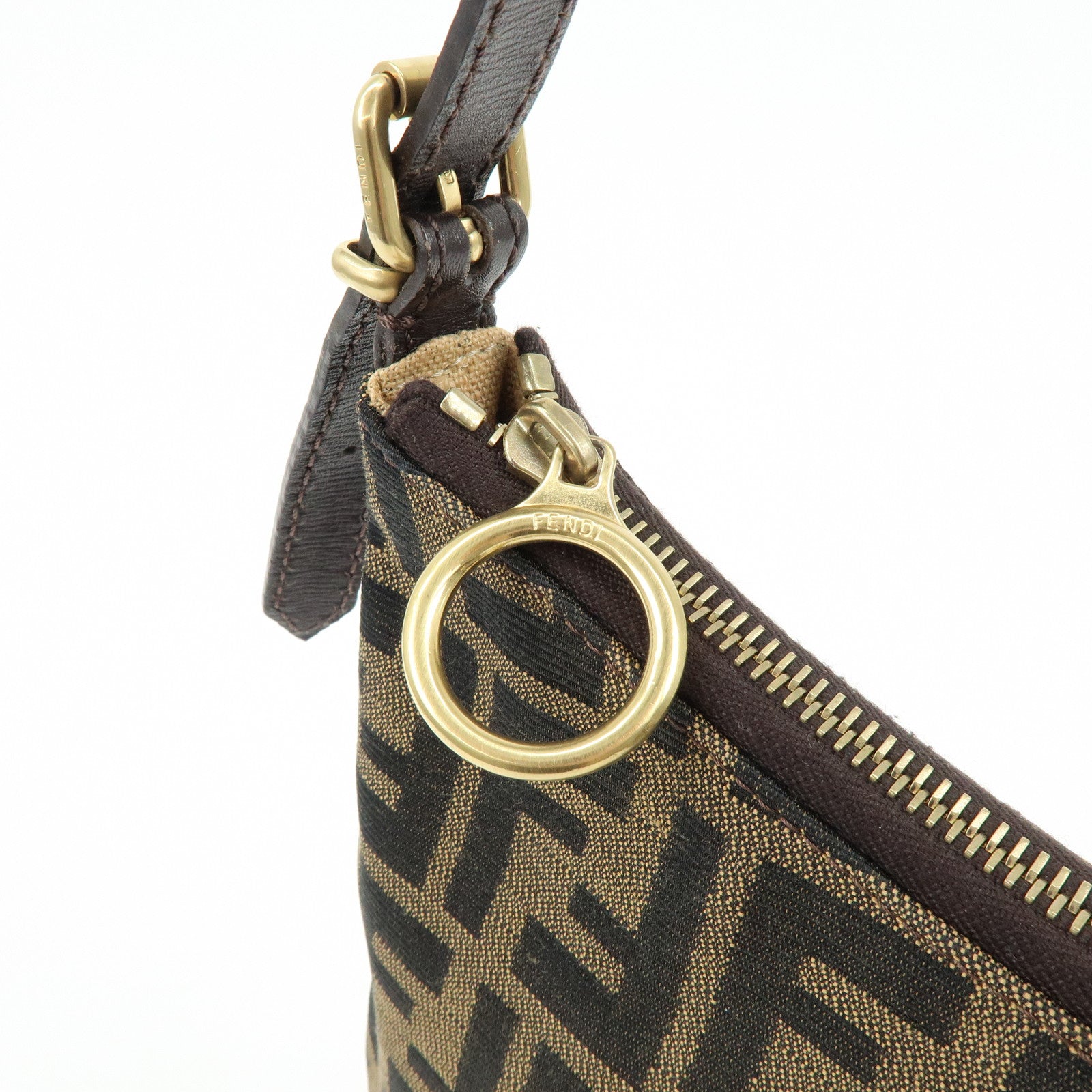 FENDI Zucca Canvas Leather Shoulder Bag Crossbody Bag Brown 8BR248