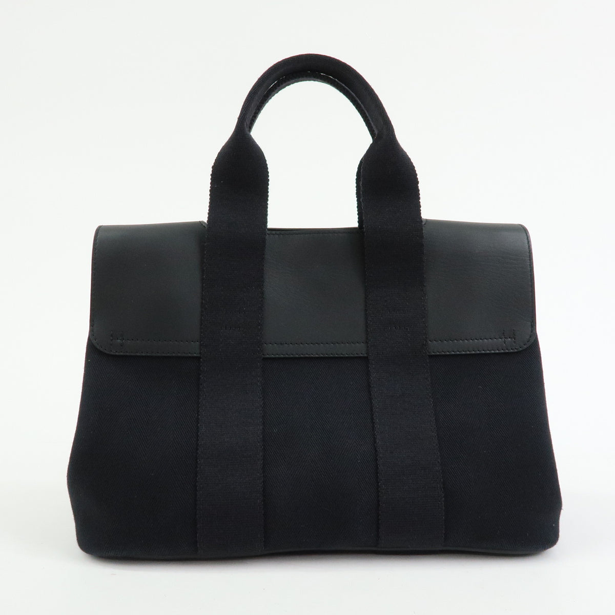 HERMES Valparaiso PM Toile Chevron Tote Bag Hand Bag Black