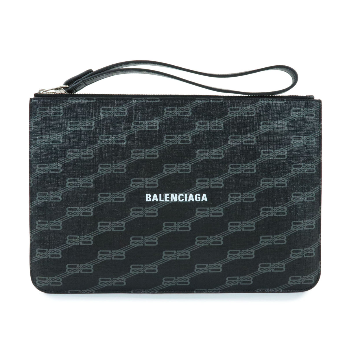 BALENCIAGA Signature PVC Leather Clutch Bag Flat Pouch Black 702627