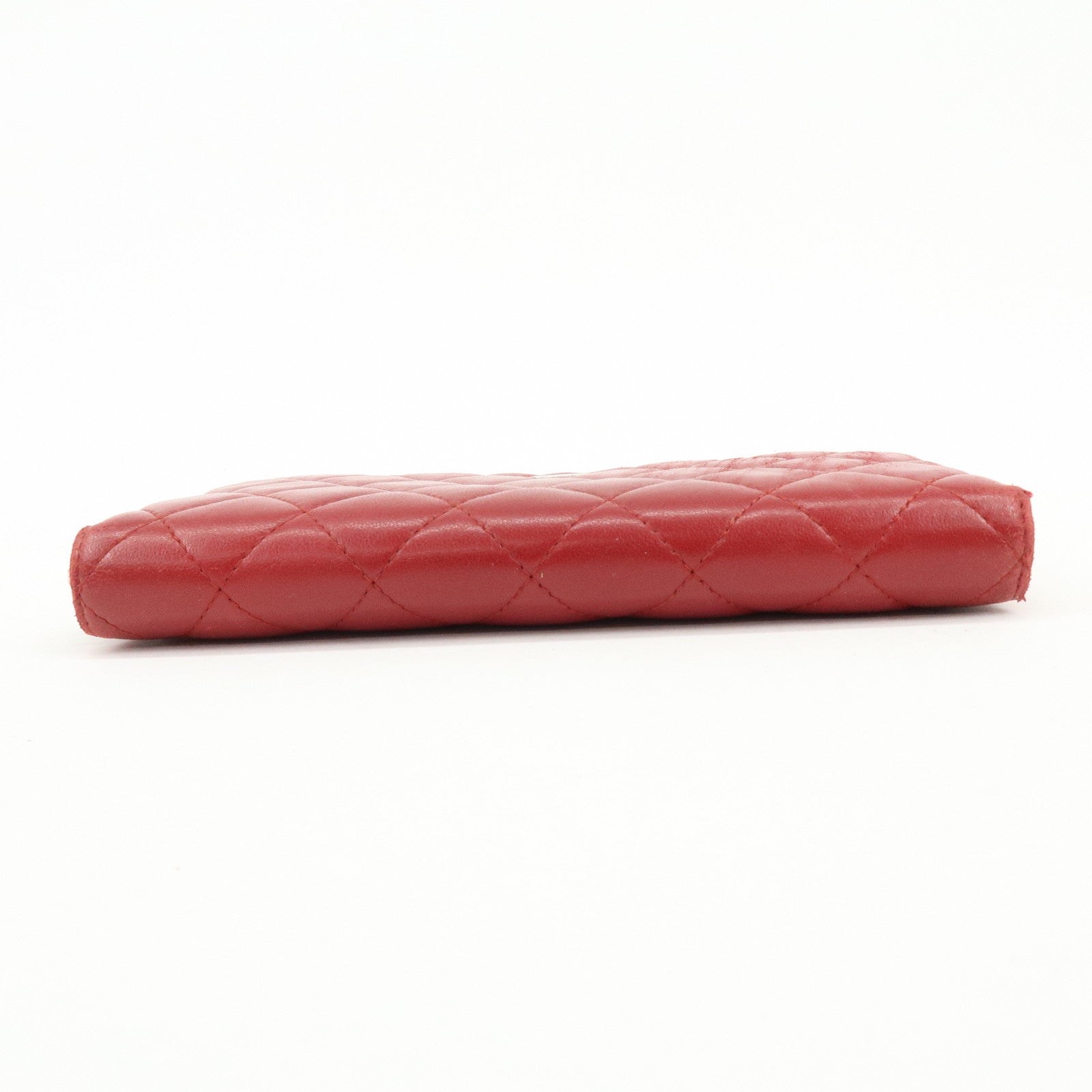 CHANEL COCO Mark Matelasse Round Zippy Long Wallet Red A50097