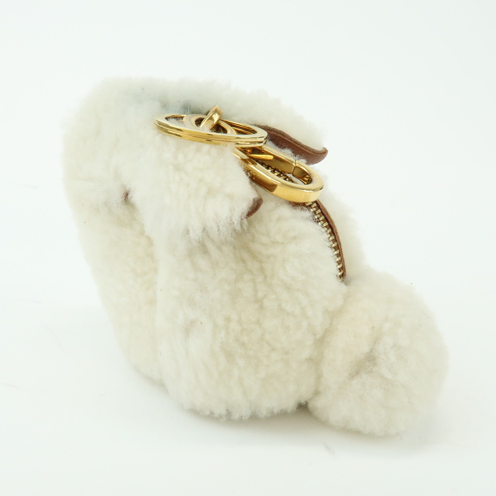 LOEWE Wool Leather Coin Case Bag Charm Rabbit White