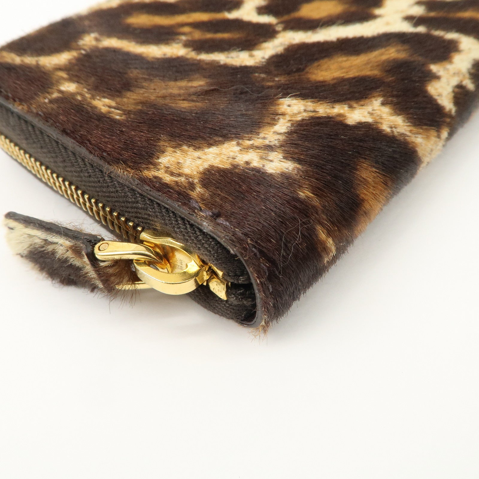 PRADA Leather Unborn Calf Round Zippy Wallet Leopard 1M0506 Used