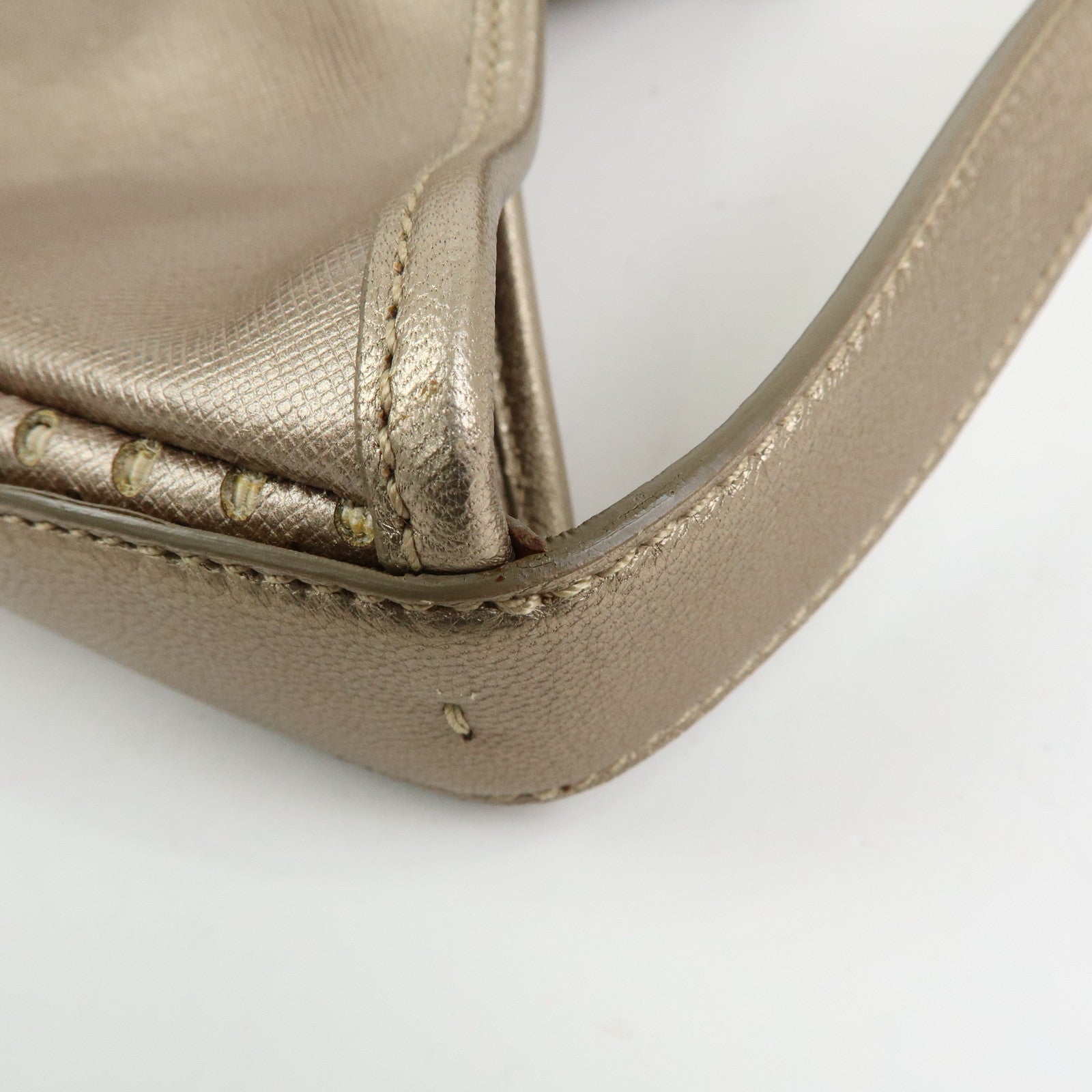 Ferragamo Gancini Leather Shoulder Bag Hand Bag Metallic Pink Beige