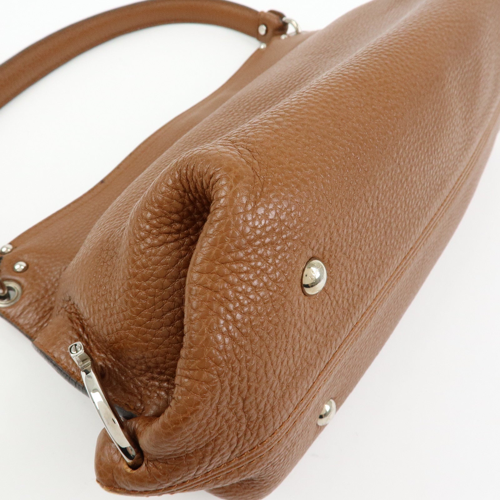 Ferragamo Gancini Leather Shoulder Bag Hand Bag Brown