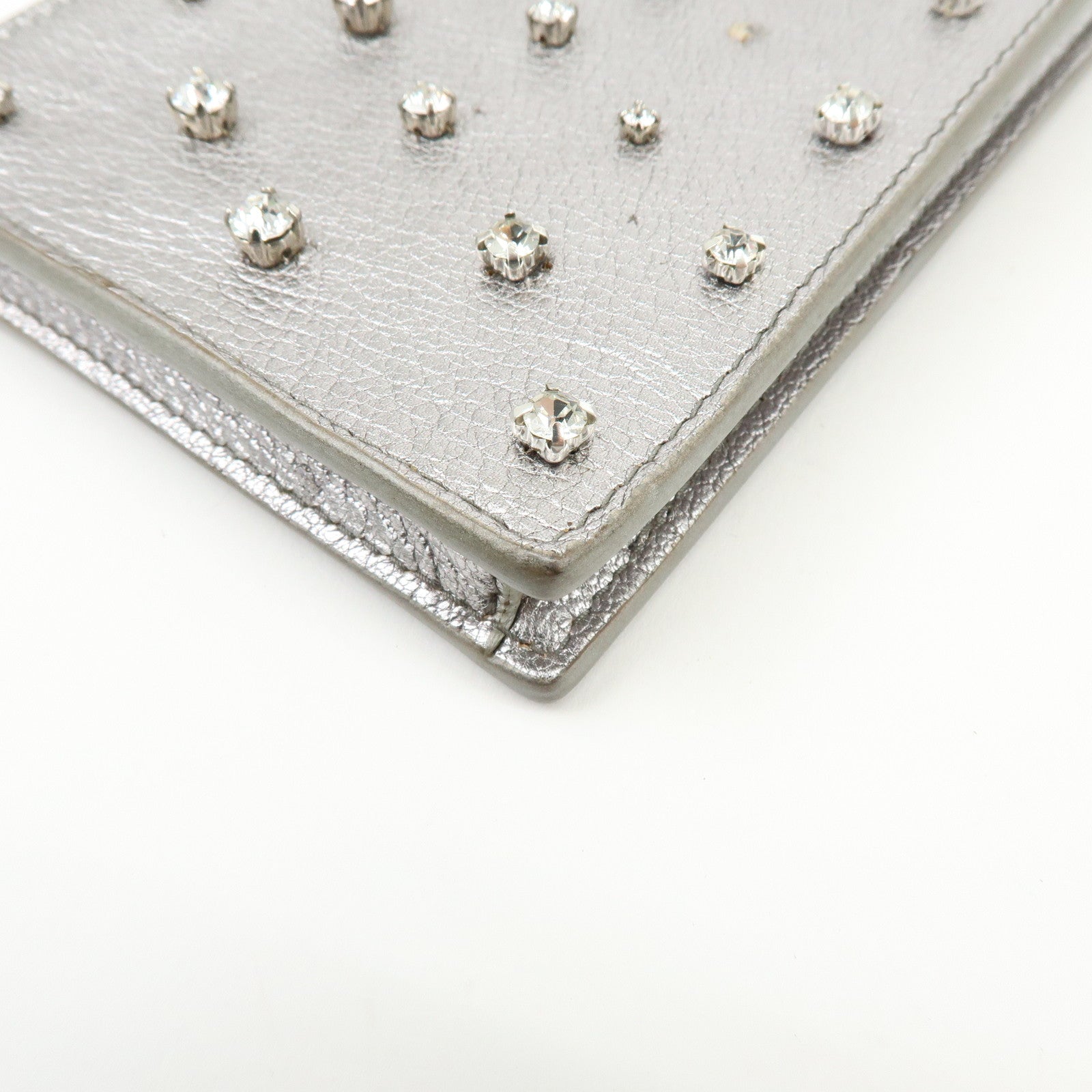 MIU MIU Madras Leather Studs Shoulder Bag Crossbody Phone Pouch Silver