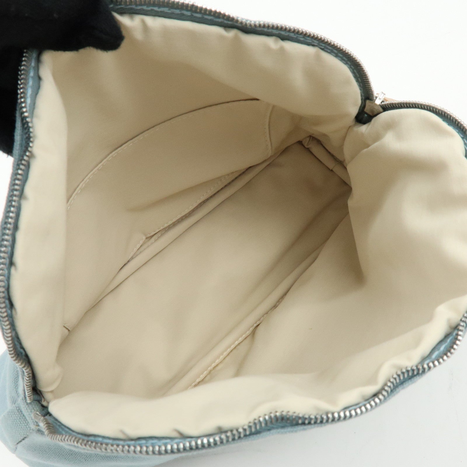 HERMES Bolide Pouch MM Cotton Leather Cosmetic Pouch Light Blue Brown