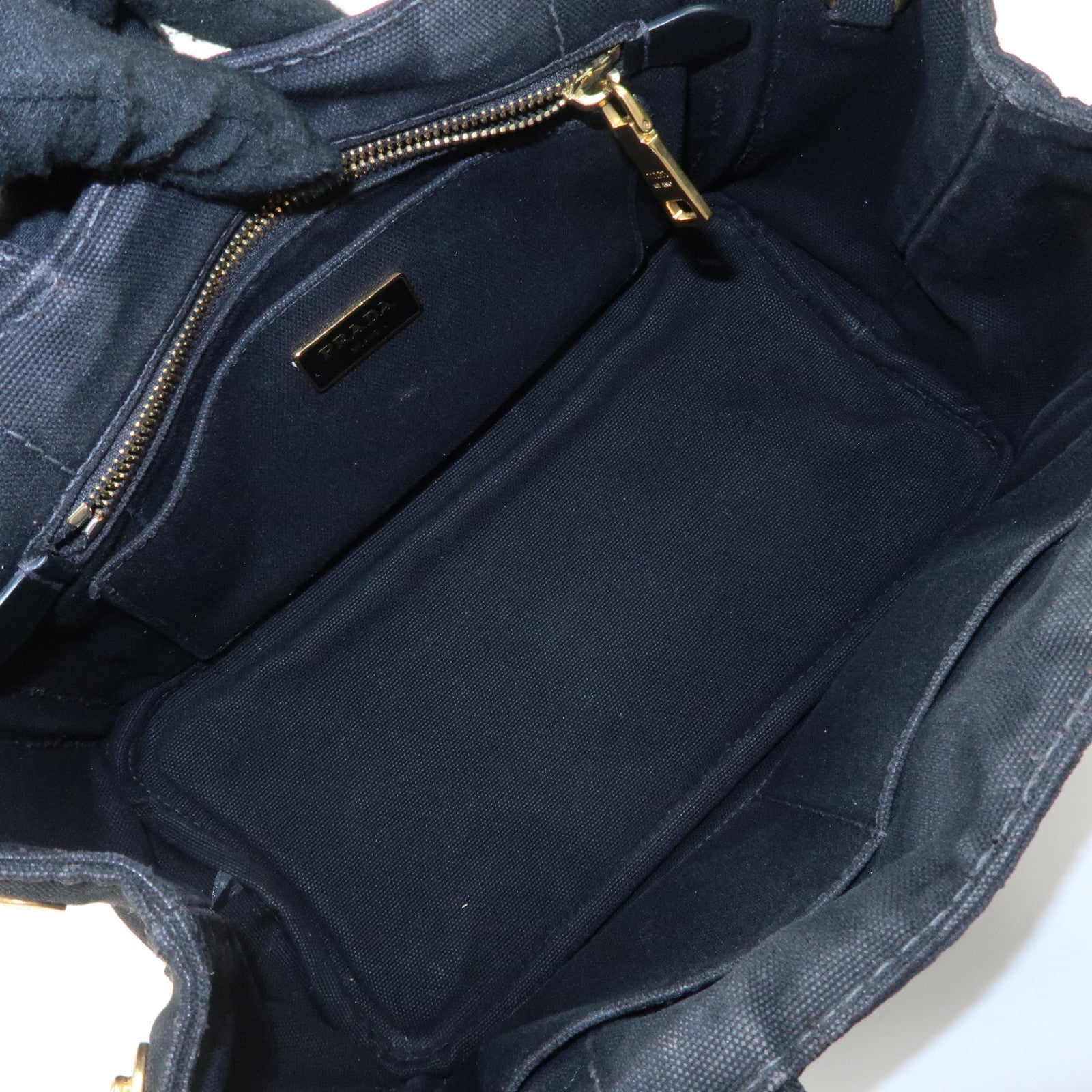 PRADA Logo Canapa Denim 2 Way Tote Bag Hand Bag Black B2642B Used