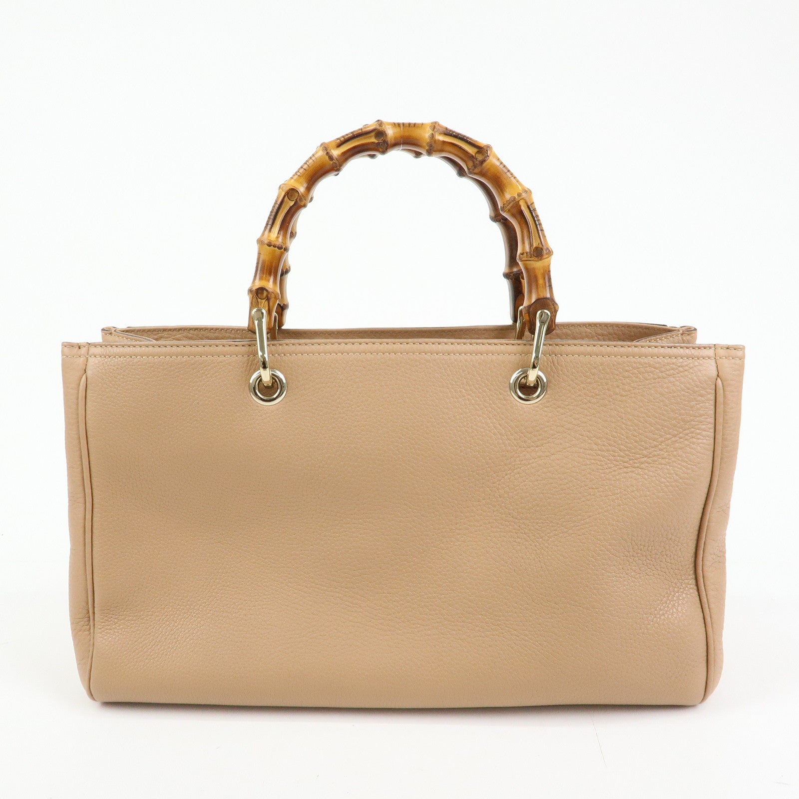 GUCCI Bamboo Shopper Medium Leather 2WAY Tote Bag Pink Beige 323660