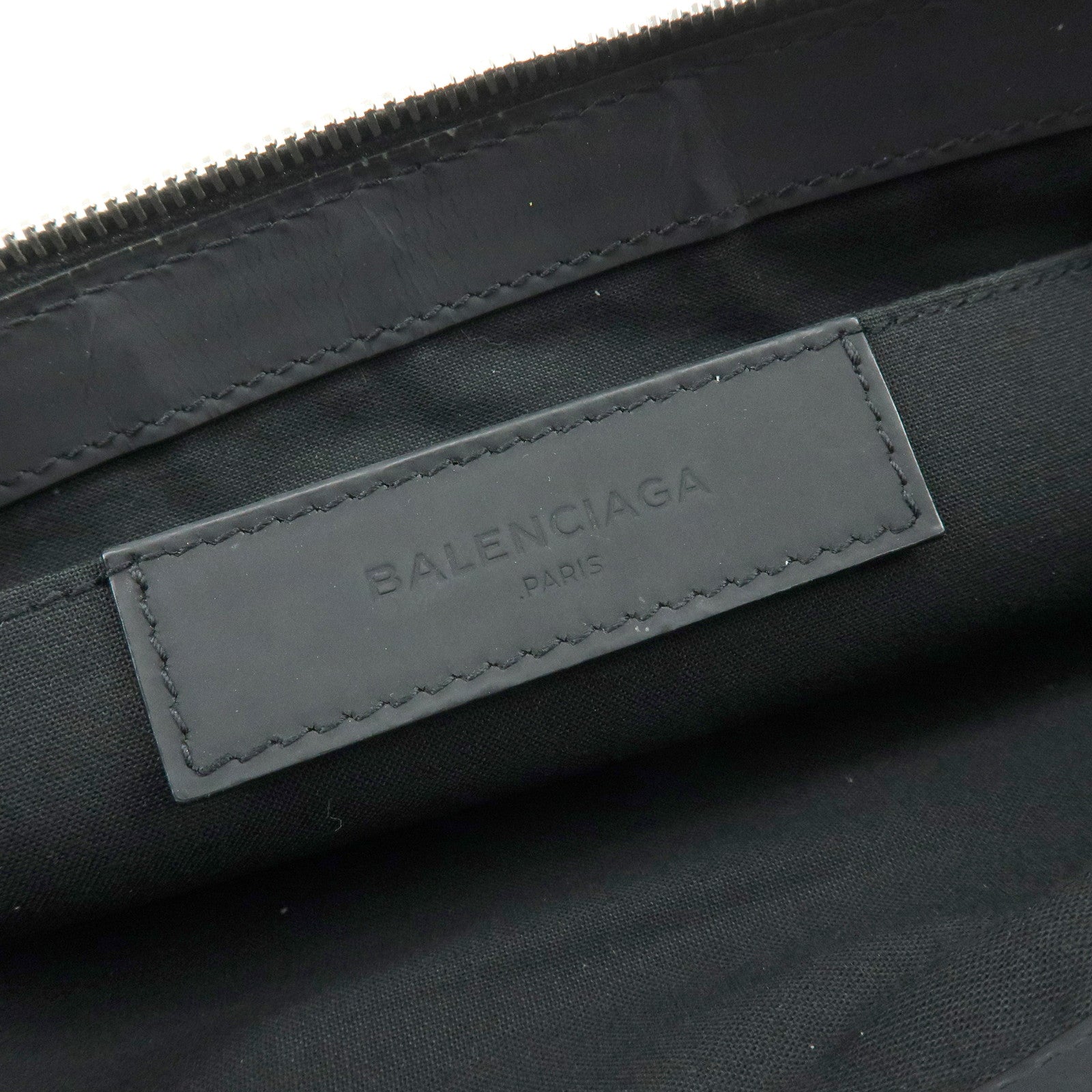 BALENCIAGA Navy Clip M Canvas Leather Clutch Bag Black 373834