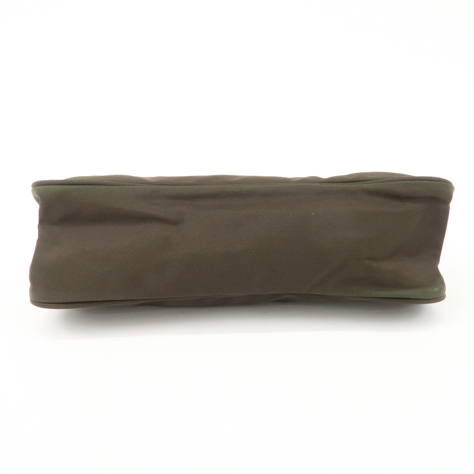 PRADA Triangle Logo Nylon Leather Accessory Pouch Hand Bag Khaki Silver HDW Used