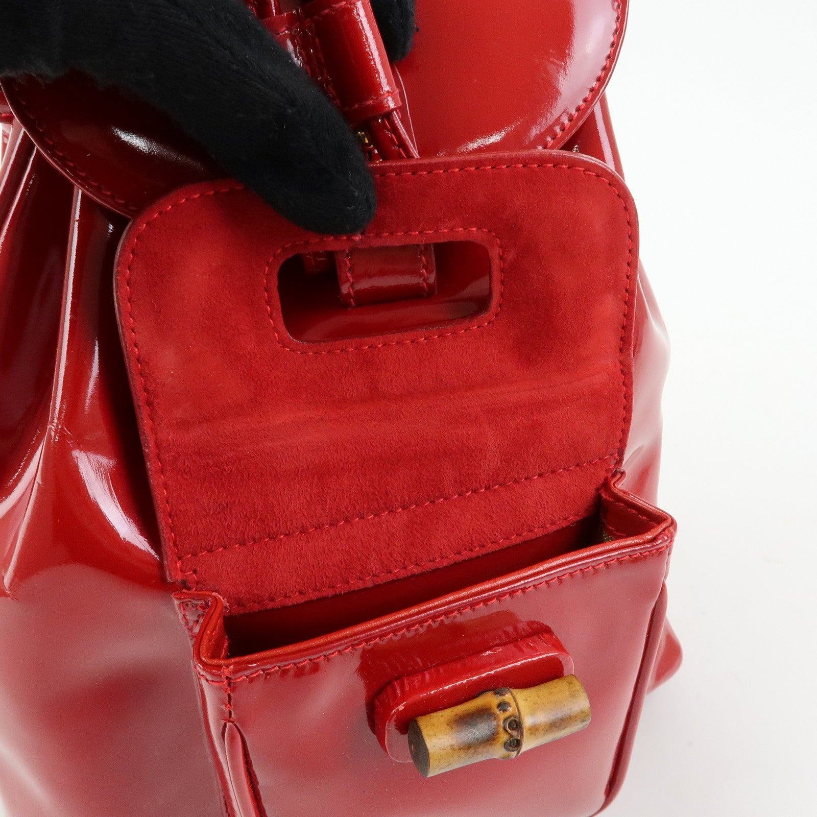 GUCCI Bamboo Patent Leather Backpack Rucksack Red 003・1705・0030