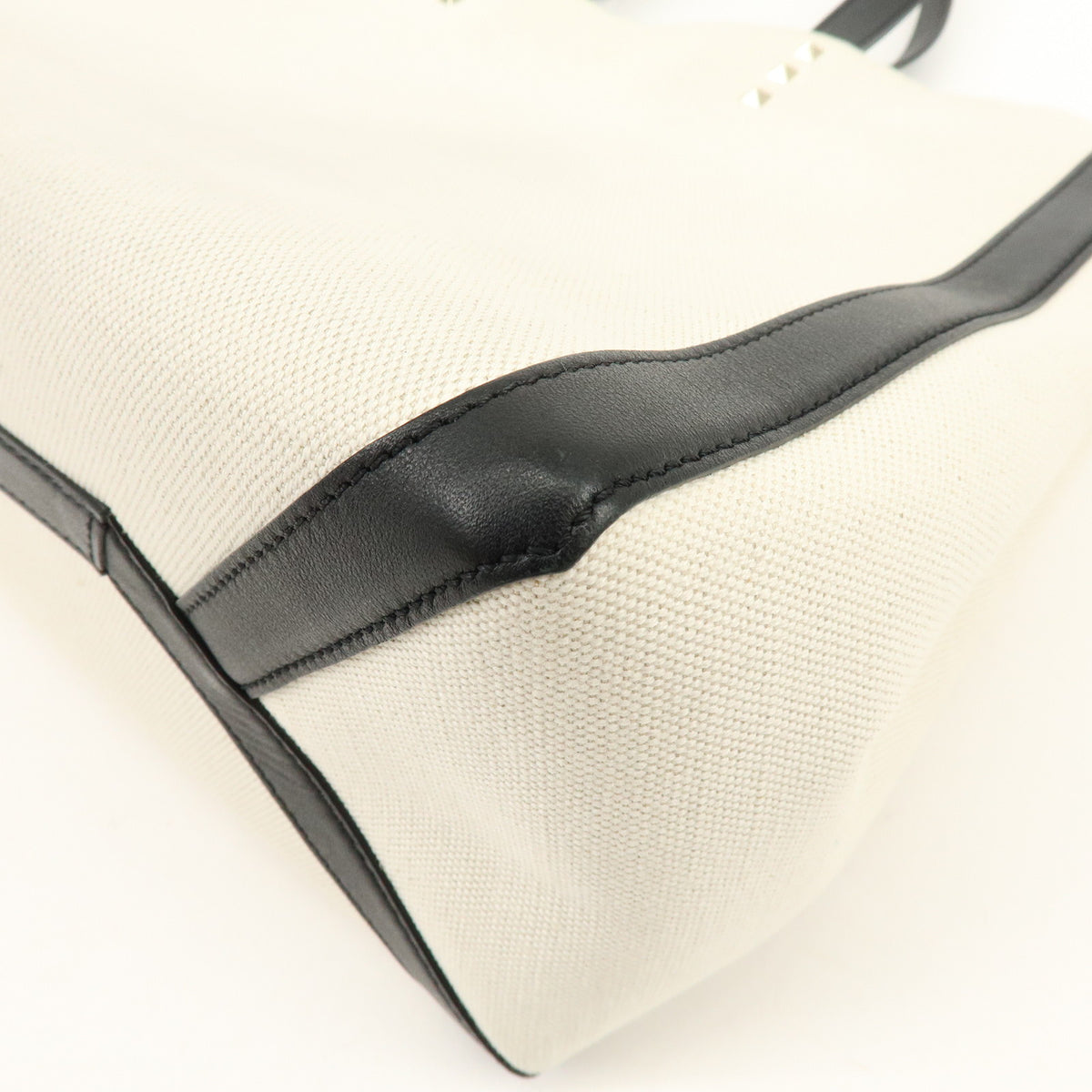VALENTINO VLTN Rockstud Canvas Leather Tote Bag Hand Bag White Black