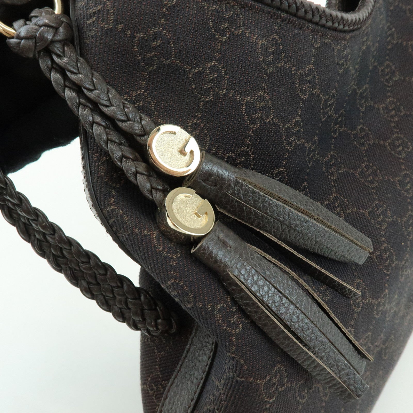 GUCCI GG Denim Leather Shoulder Bag Hand Bag Brown 336659