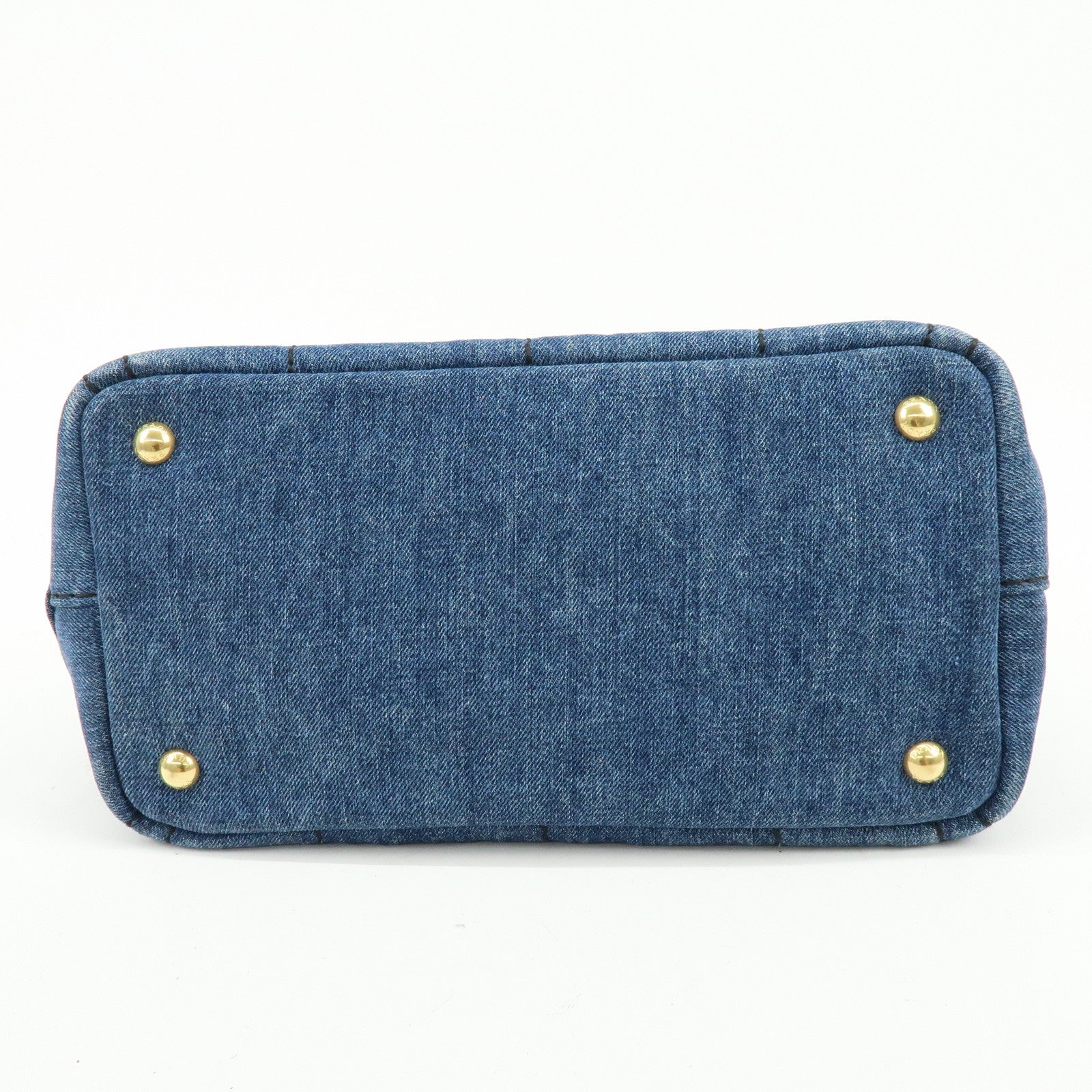 PRADA Canapa Mini Triangle Logo Denim 2Way Bag Hand Bag Blue 1BG439