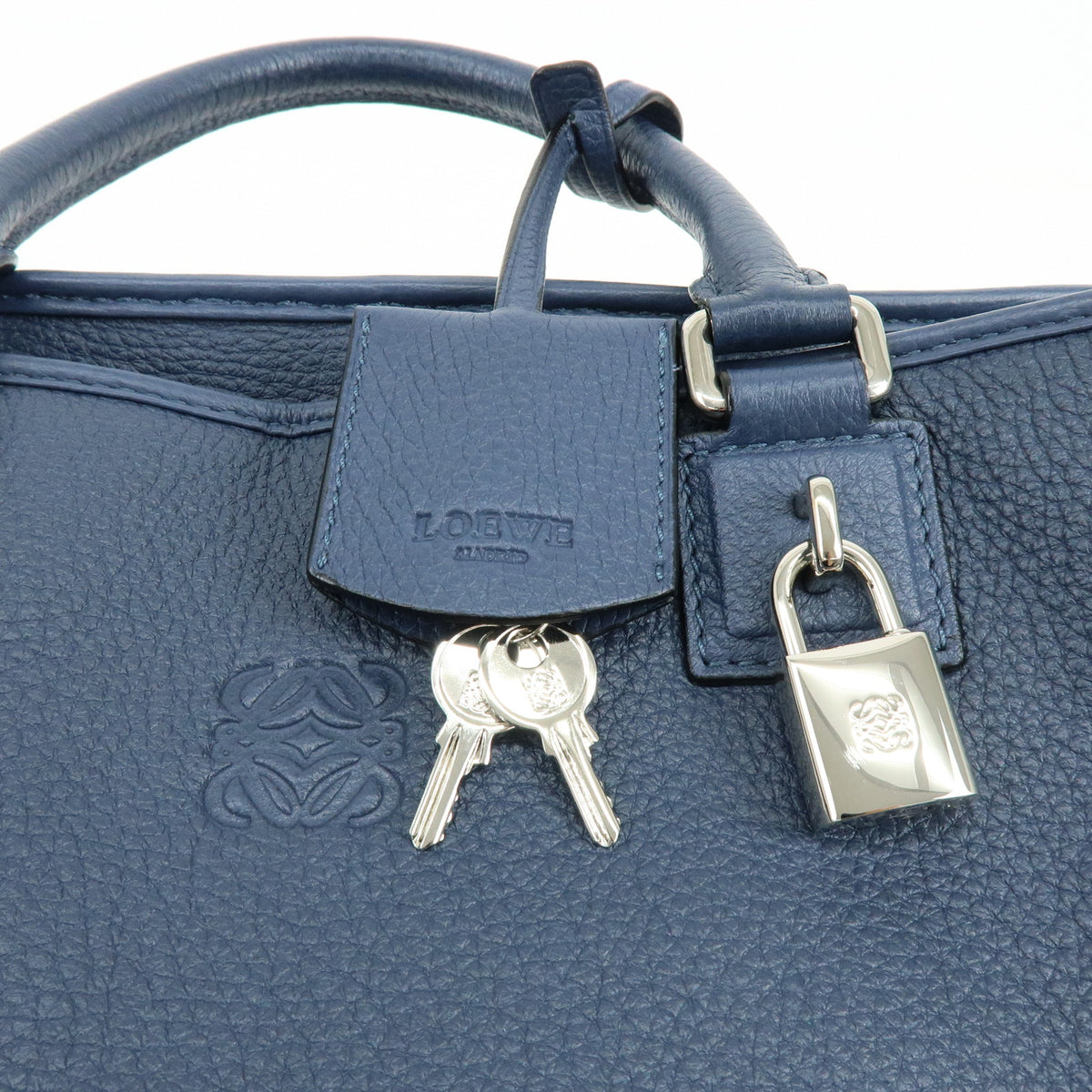LOEWE Anagram Amazona 36 Leather Hand Bag Boston Bag Navy