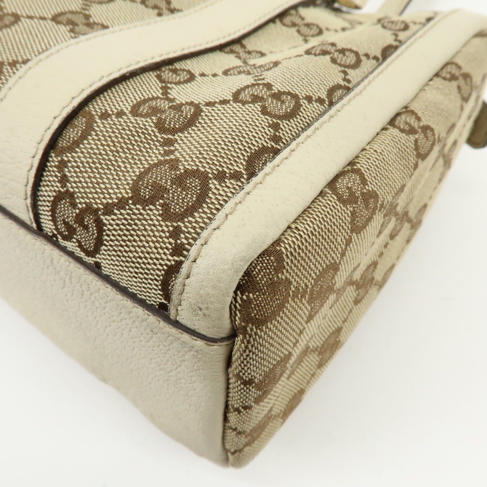 GUCCI Abbey GG Canvas Leather Boston Hand Bag Beige Ivory 130942