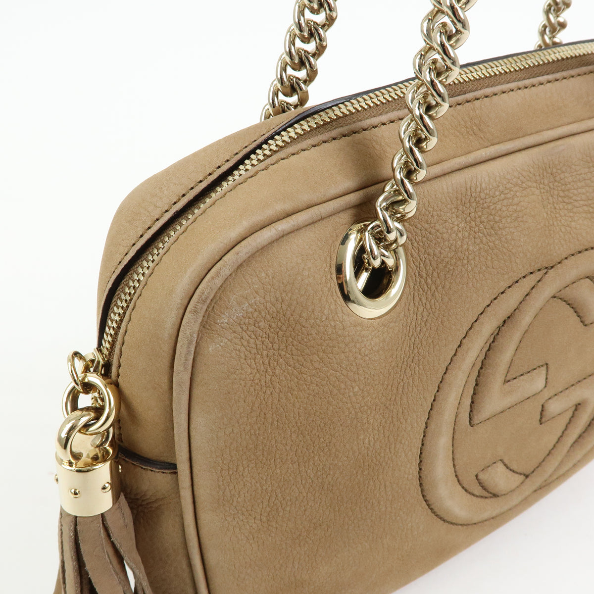 GUCCI SOHO Interlocking G Leather Chain Shoulder Bag Biege 308983