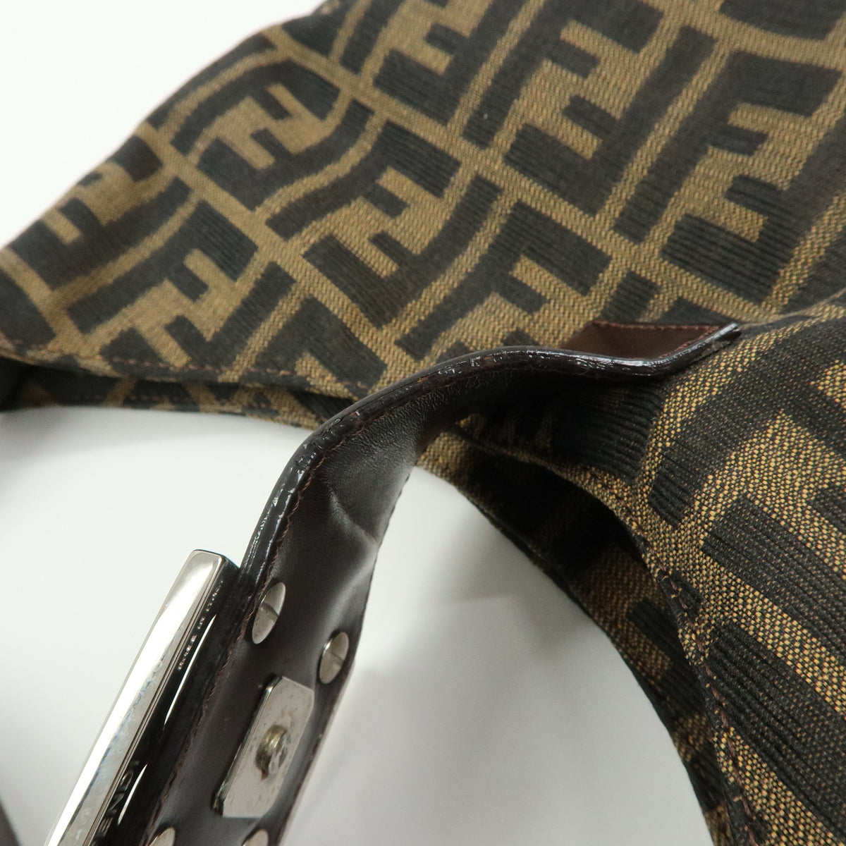 FENDI Zucca Canvas Leather Shoulder Bag Hand Bag Black Brown 26569