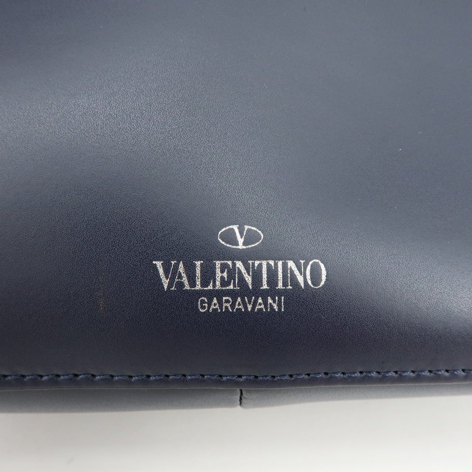 VALENTINO Logo Leather 2Way Bag Hand Bag Shoulder Bag Navy