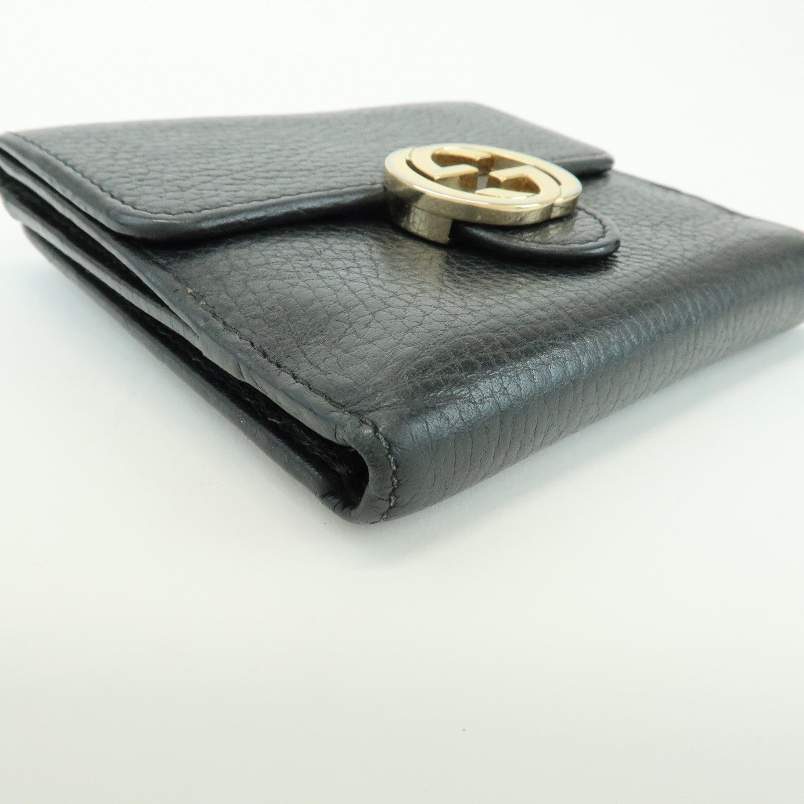GUCCI Interlocking G Leather Bi-fold Compact Wallet Black 615525