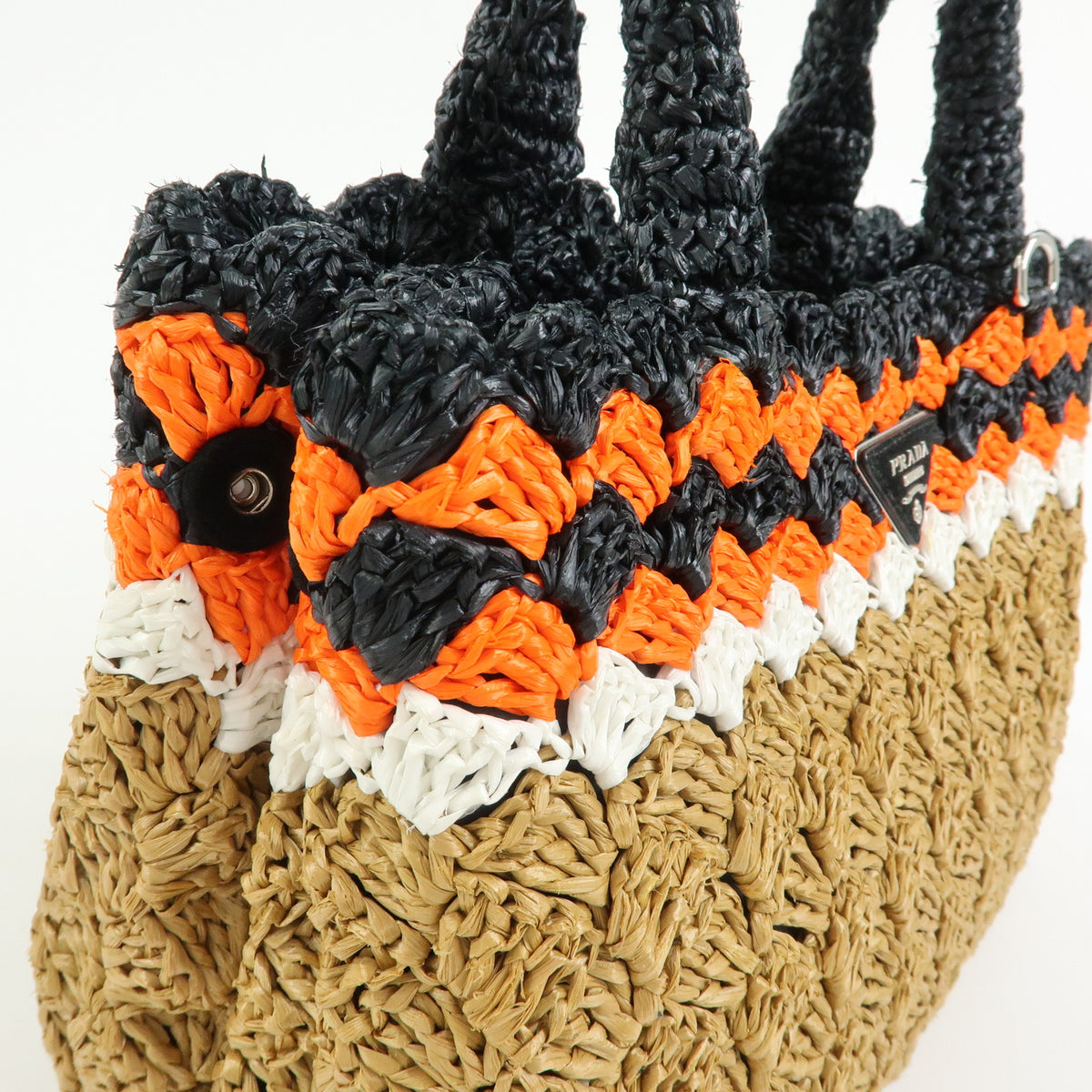 PRADA Triangle Logo Raffia 2Way Bag Tote Bag Beige Orange Black 1BG889
