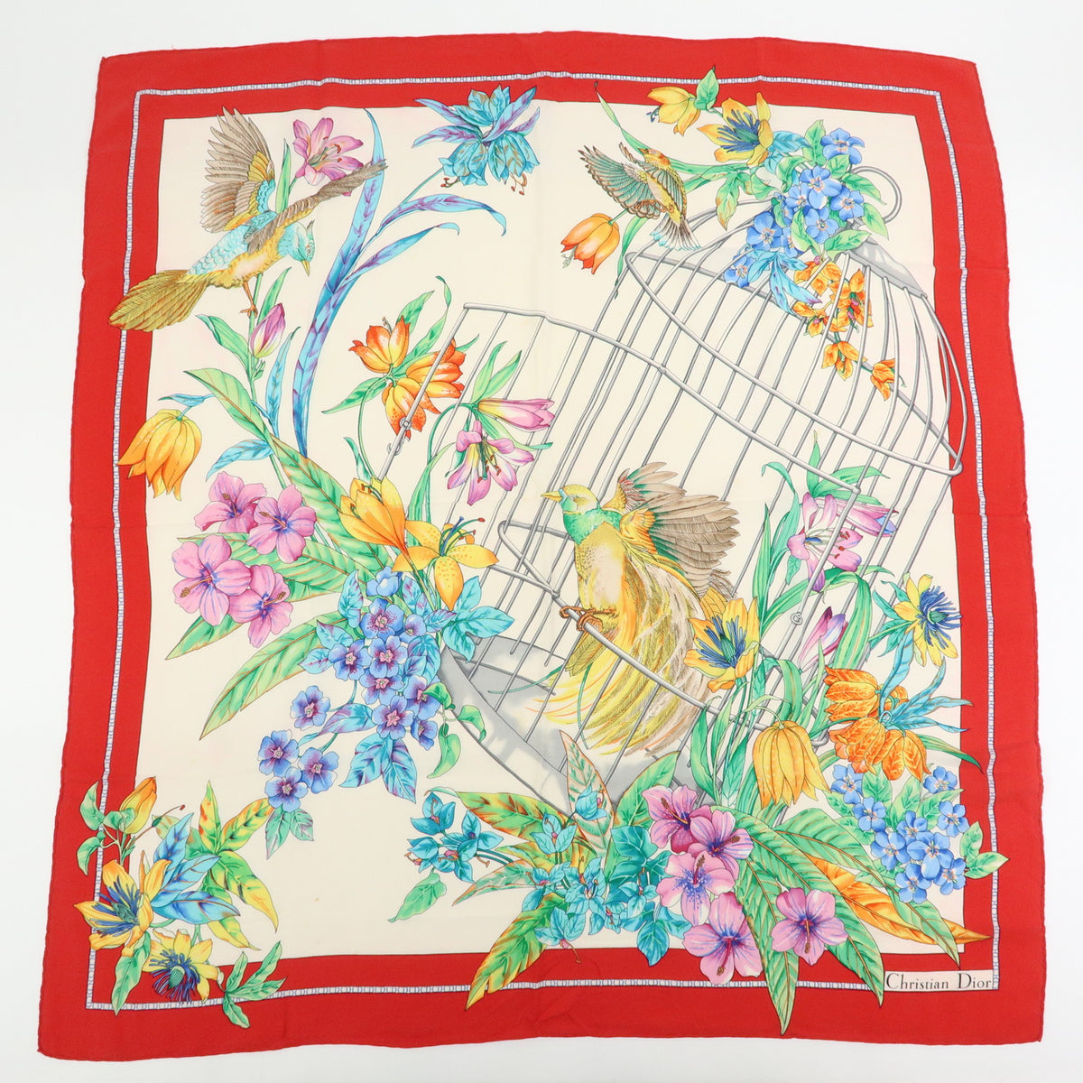 Christian Dior Lot of 3 Silk 100% Scarf Trotter Flower Navy Beige Red