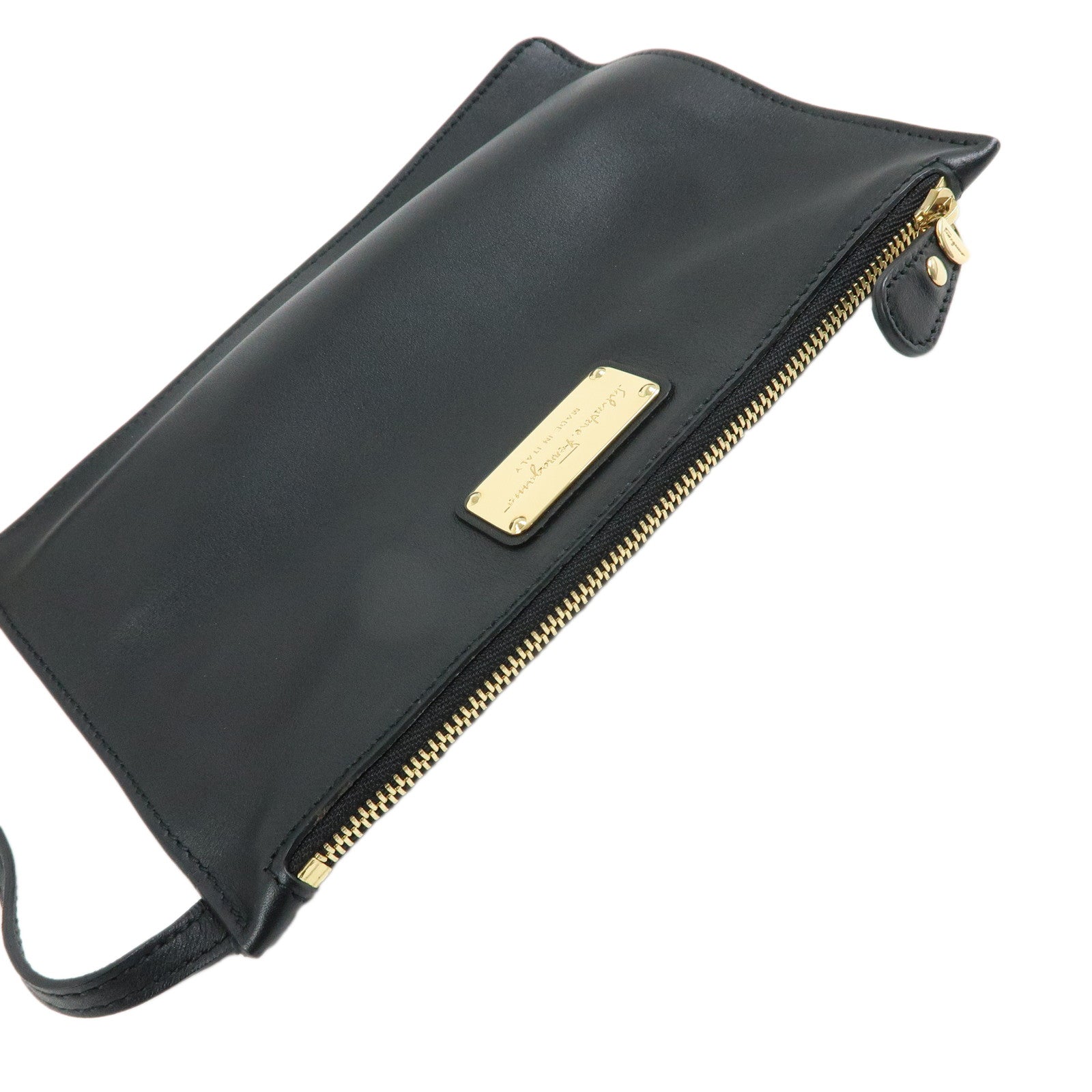 Ferragamo Gancini Leather 2Way Bag Hand Bag Shoulder Bag Black