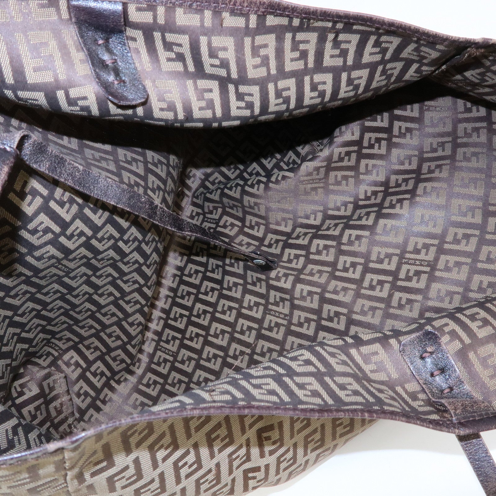 FENDI ZUcchino Canvas Leather Tote Bag Shoulder Bag Brown 8BH005