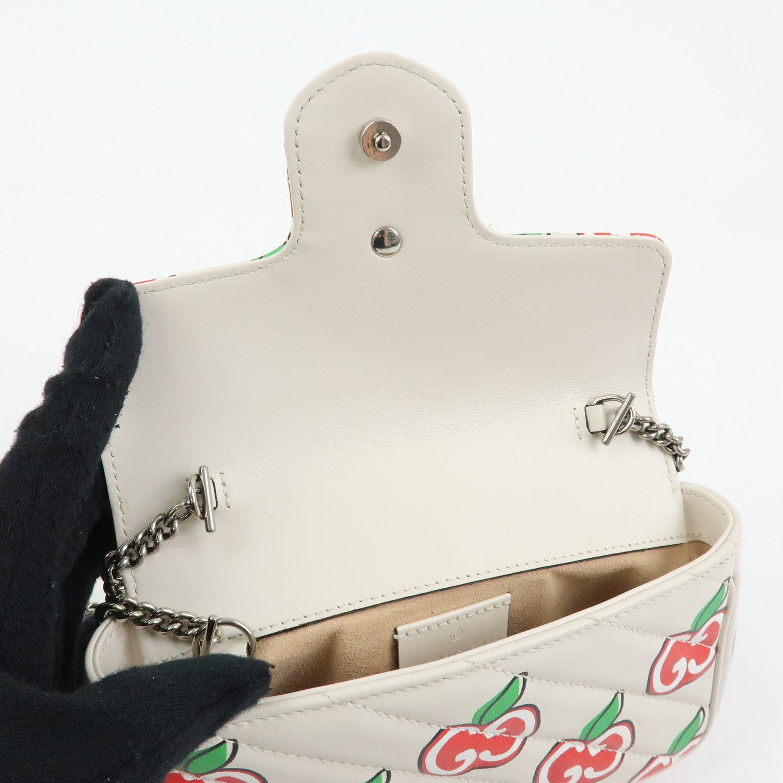 GUCCI GG Marmont Apple Chain Shoulder BAg Crossbody Bag Ivory 476433