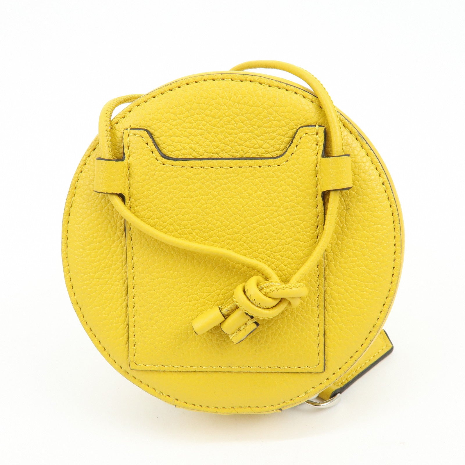 FENDI FF Logo Leather Round Zip Shoulder Bag Yellow 7M0359