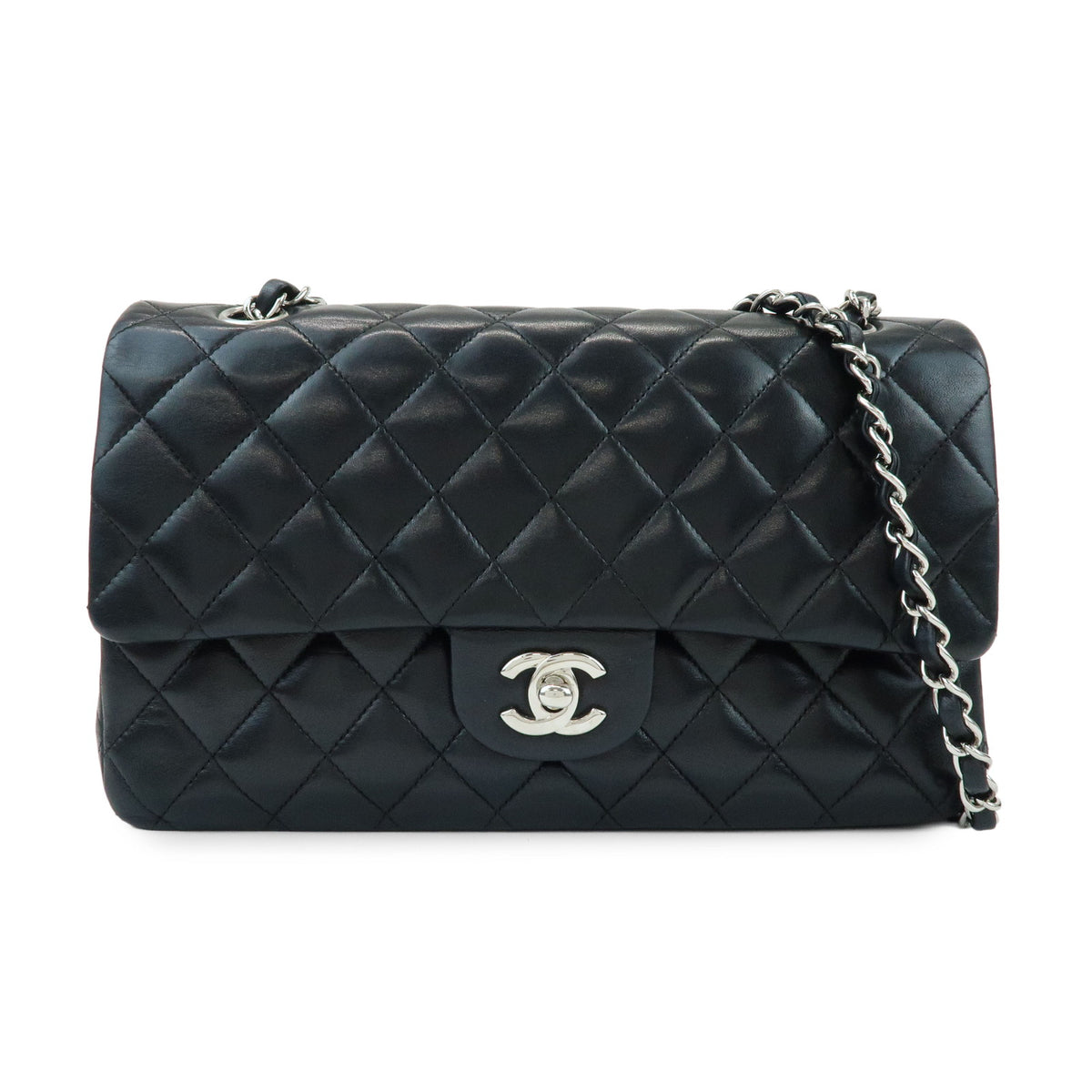 CHANEL Matelasse 25 Double Flap Lamb Skin Chain Shoulder Bag A01112