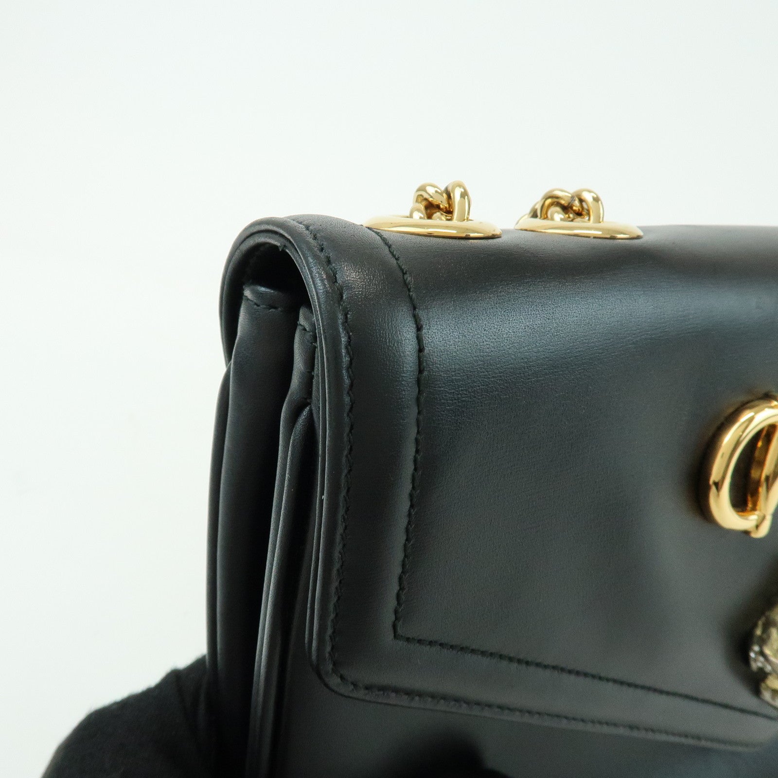 GUCCI Raja Calf Leather Rhinestone Chain Shoulder Bag Black 537241