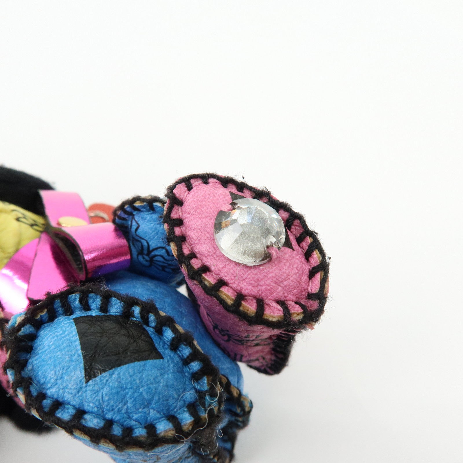 MCM Visetos Bear Leather Bag Charm Key Chain Yellow Pink Blue