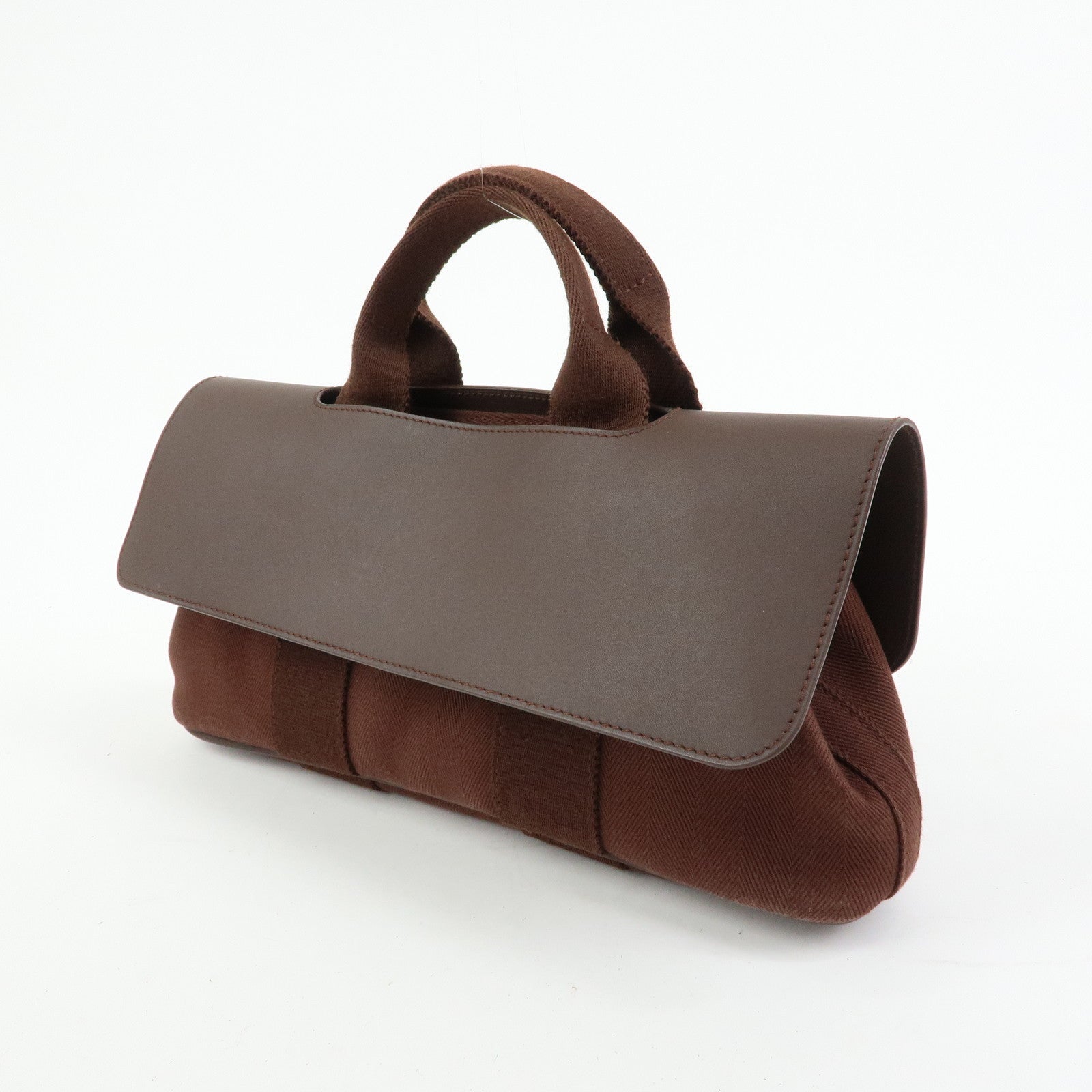 HERMES Toile Chevron Valparaiso Long PM Hand Bag Brown