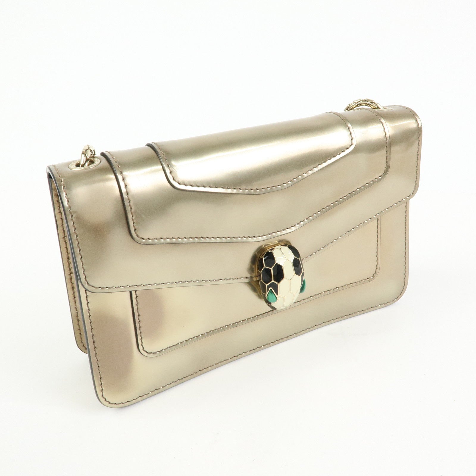 BVLGARI Serpenti Leather Forever Shoulder Crossbody Bag Gold Malachite