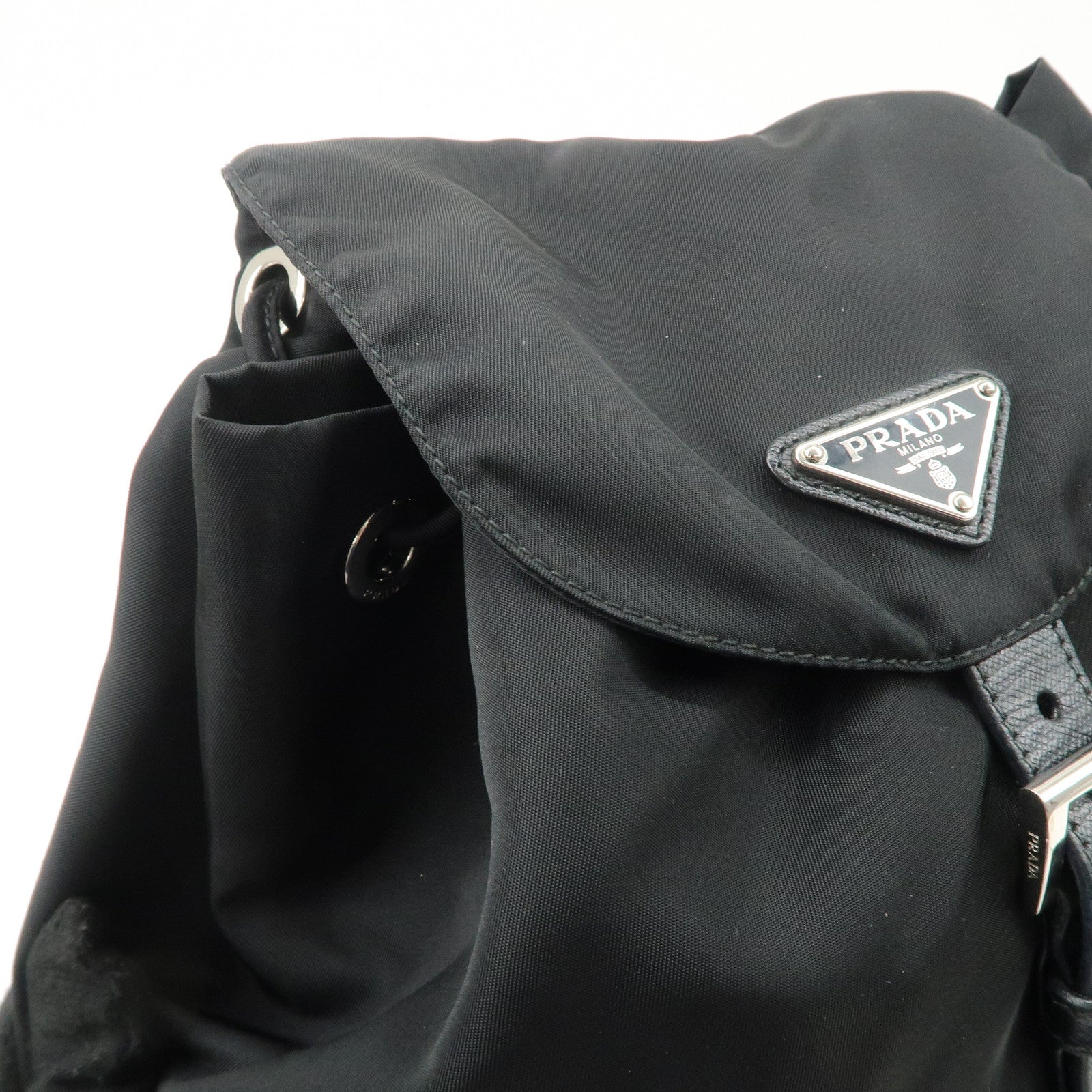 PRADA Triangle Logo Nylon Leather Backpack Ruck Sack Black Used