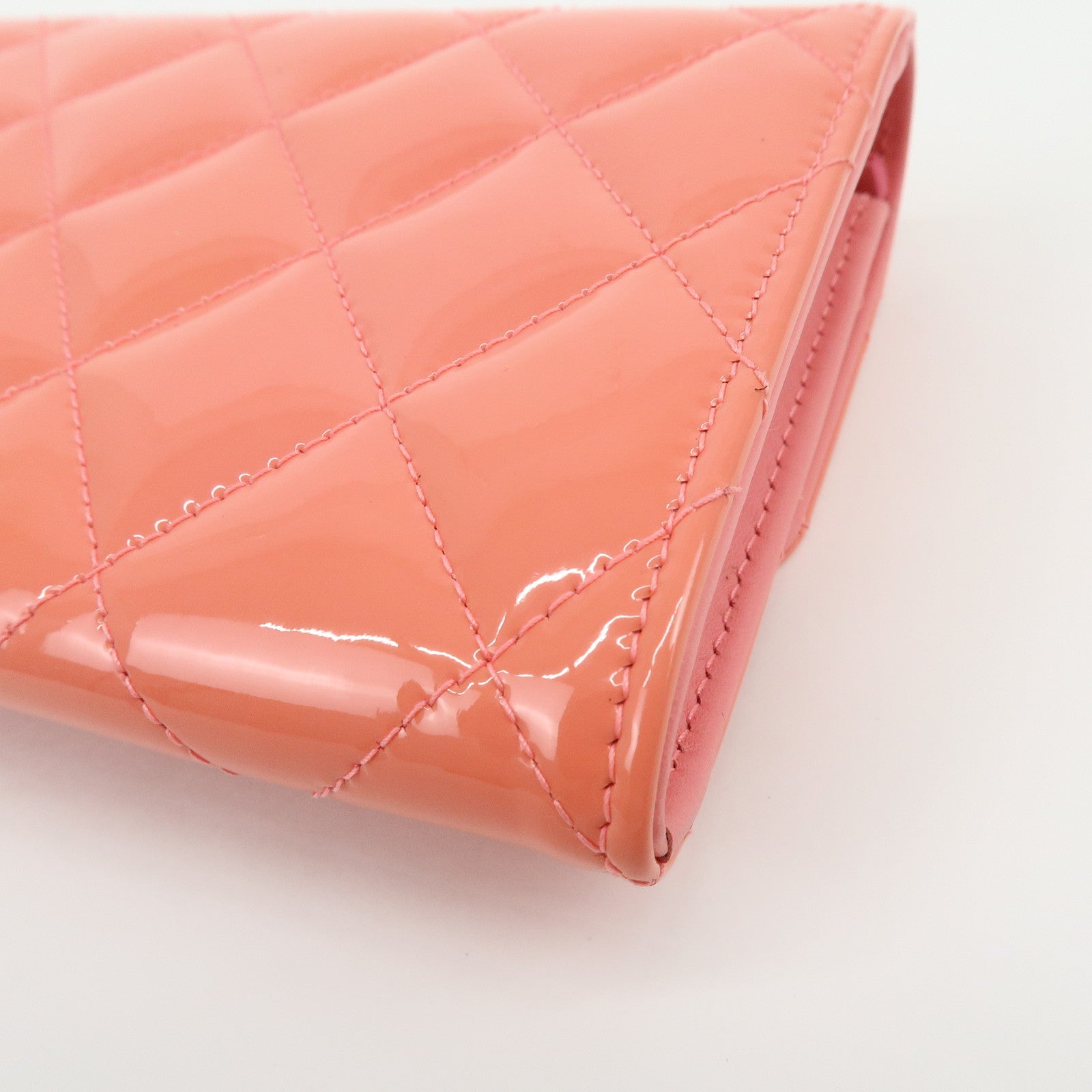 CHANEL COCO Mark Matelasse Patent Leather Long Wallet Salmon Pink