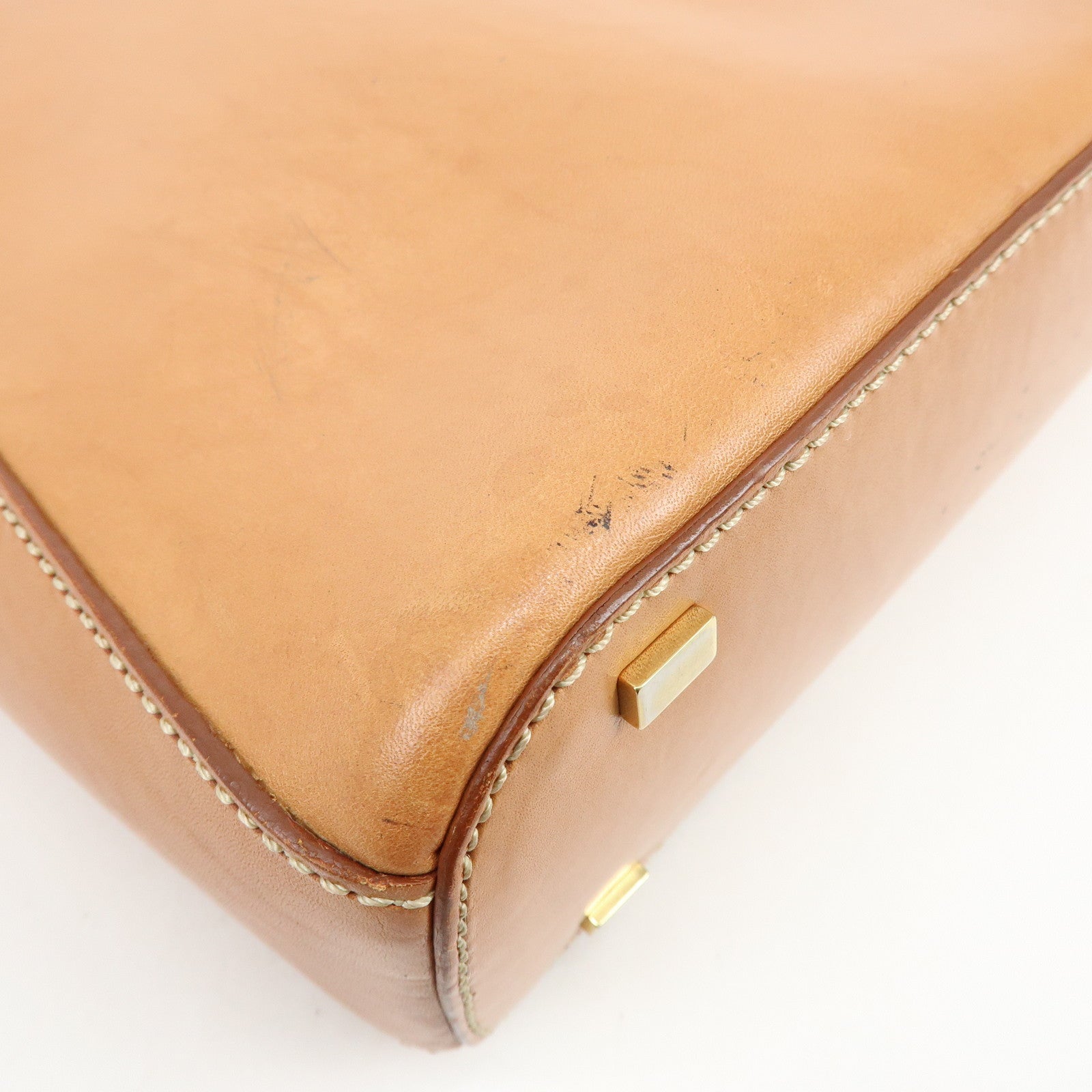 CELINE Logo Leather Turn Lock Shoulder Bag Hand Bag Light Brown