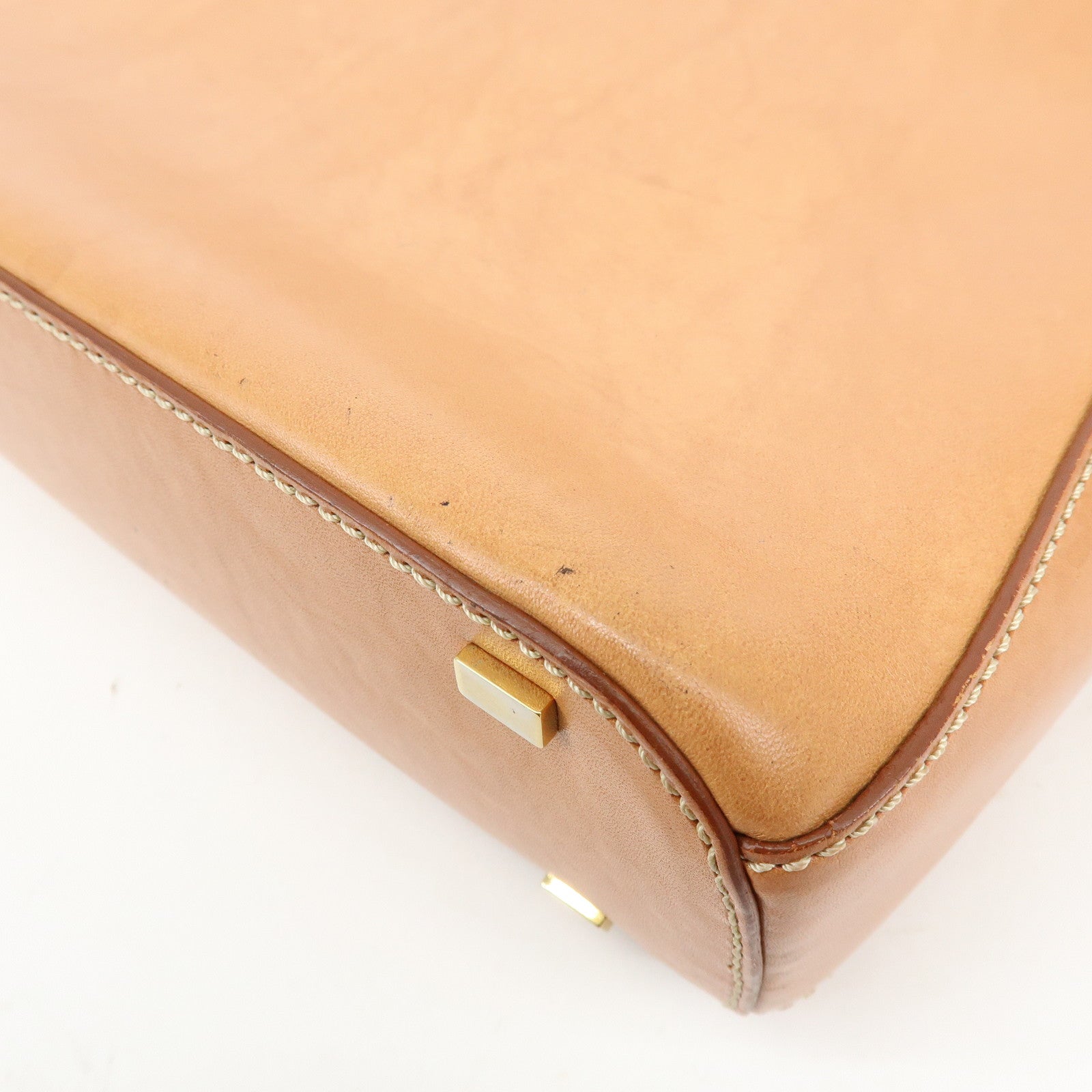 CELINE Logo Leather Turn Lock Shoulder Bag Hand Bag Light Brown