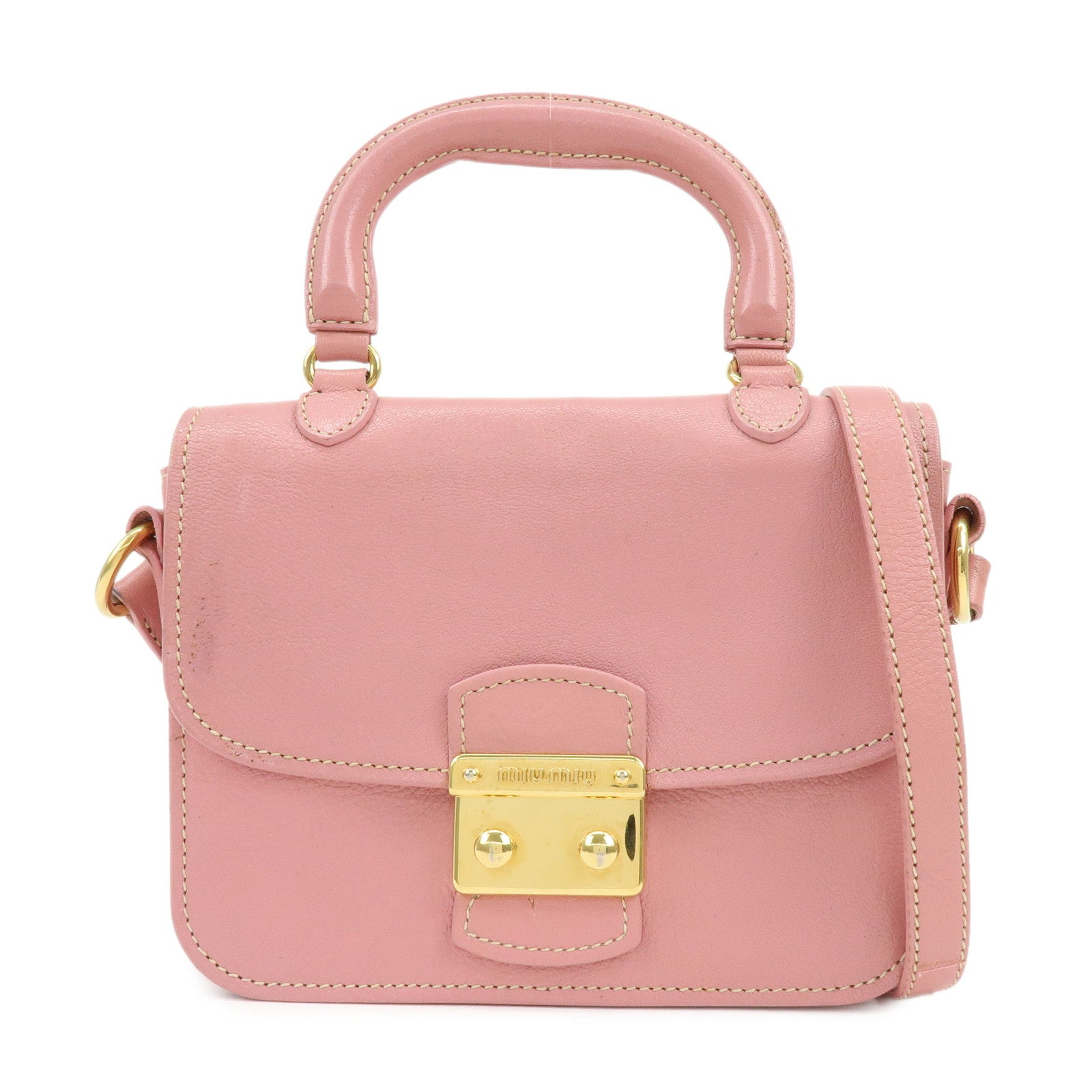 MIU MIU Madras Leather 2Way Bag Hand Bag Shoulder Bag Pink