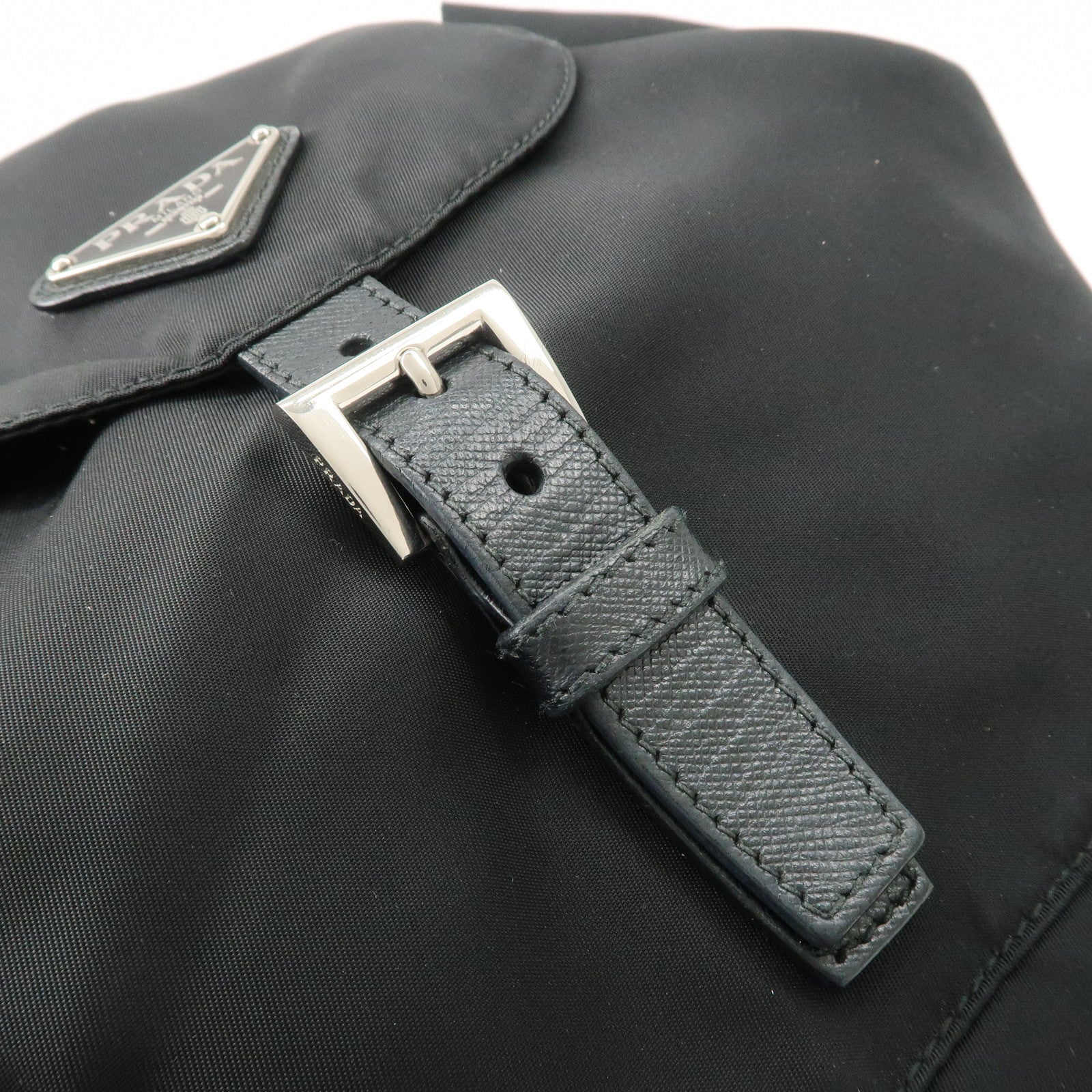 PRADA Triangle Logo Nylon Leather Backpack Ruck Sack Black Used