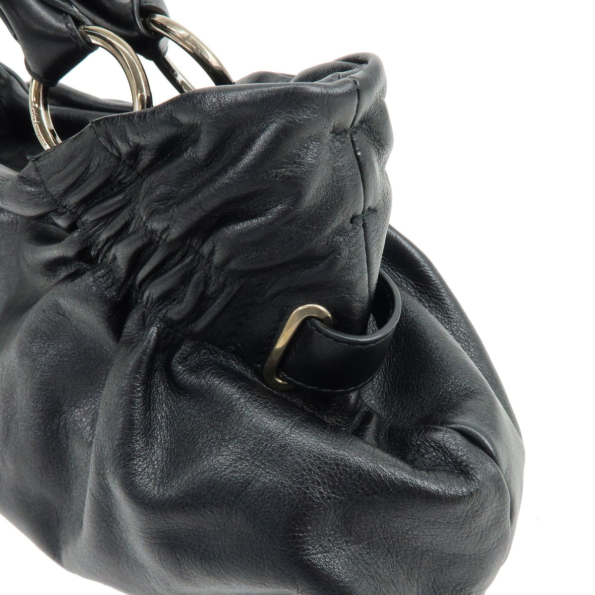 Ferragamo Gancini Leather 2Way Bag Hand Bag Shoulder Bag Black