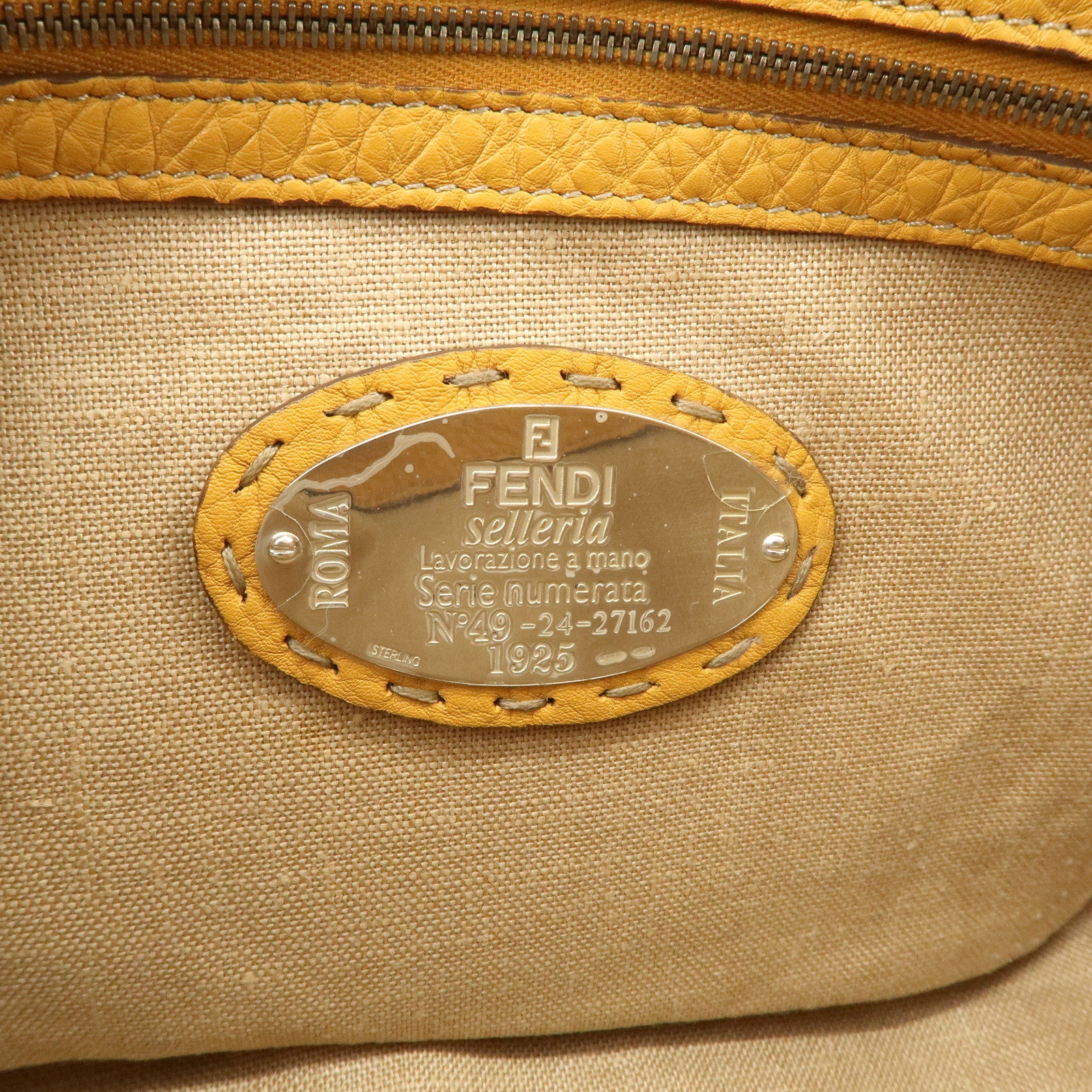 FENDI Seleria Leather Fur Mini Linda Hand Bag Brown White 8BR486 Used